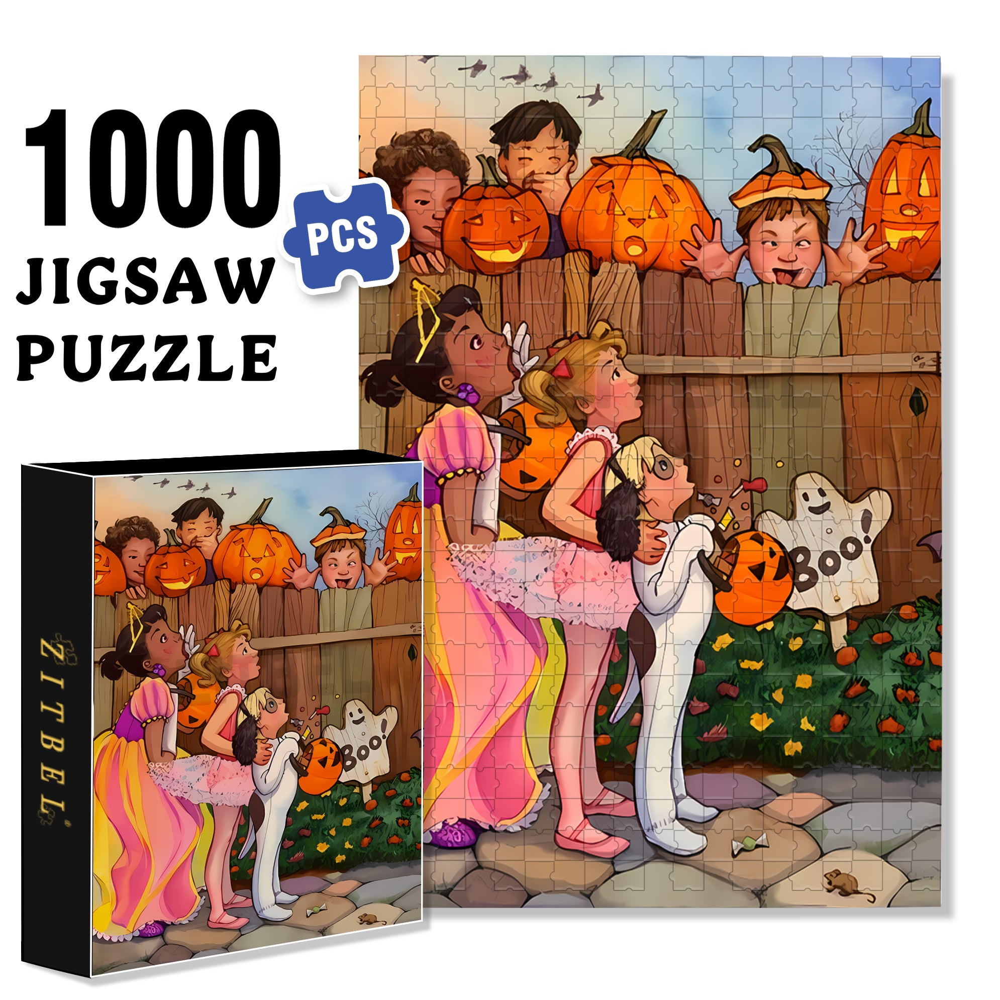 Peekaboo 500pcs/1000pcs Jigsaw Puzzle, Scratch-Resistant, Interactive Family Game & Brain-Boosting DIY Decor, Perfect for Halloween, Christmas & New Year Gifts, Family Puzzle Game