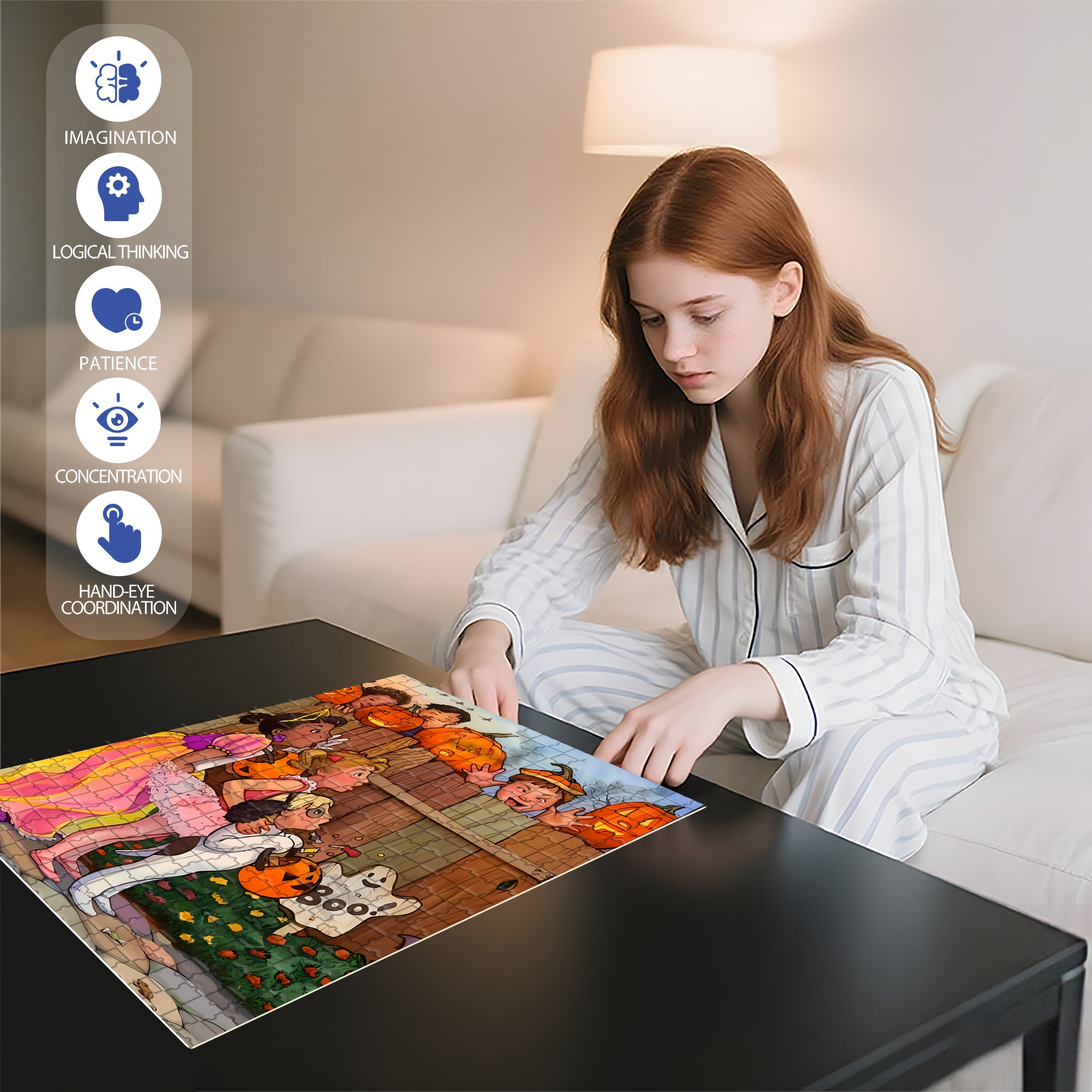 Peekaboo 500pcs/1000pcs Jigsaw Puzzle, Scratch-Resistant, Interactive Family Game & Brain-Boosting DIY Decor, Perfect for Halloween, Christmas & New Year Gifts, Family Puzzle Game