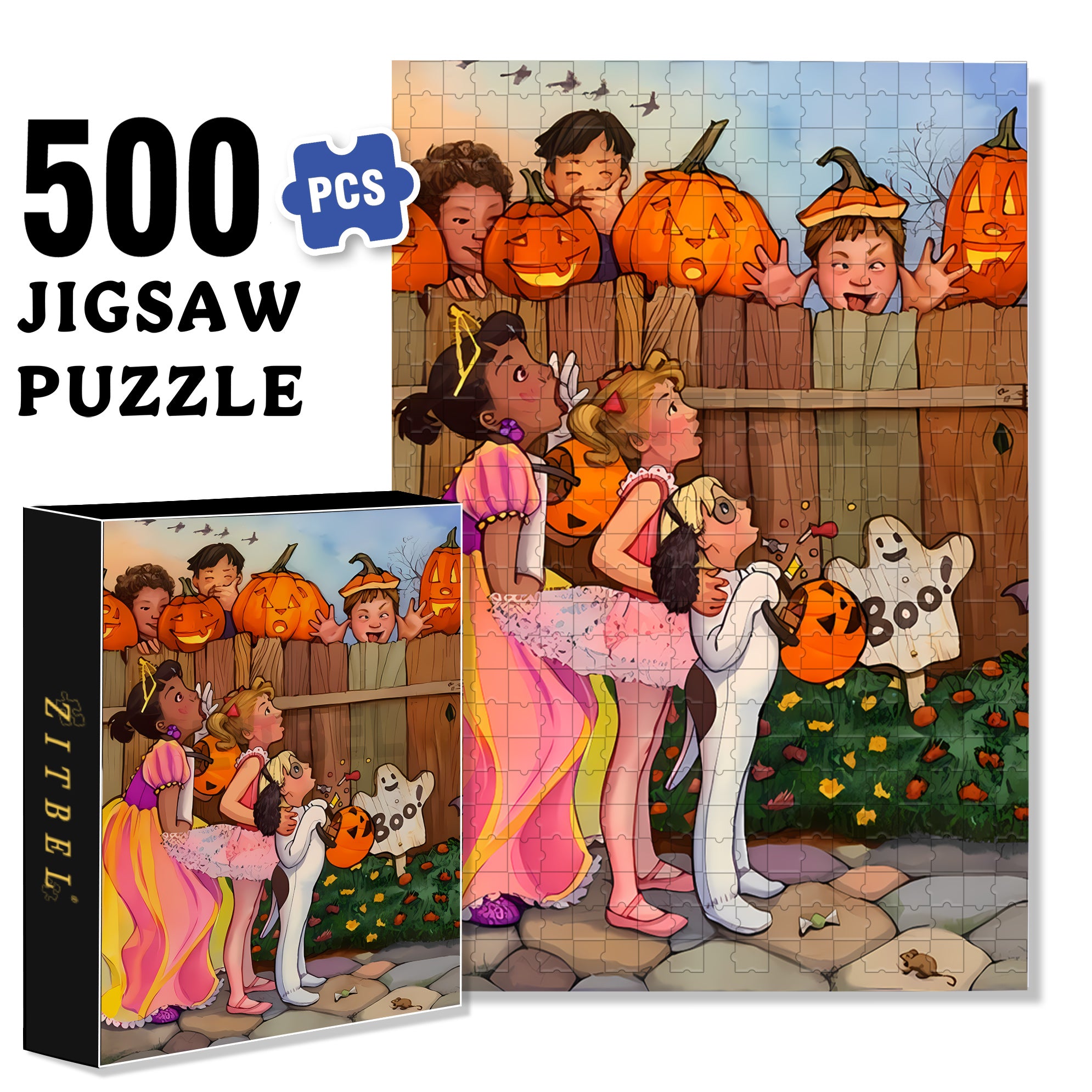 Peekaboo 500pcs/1000pcs Jigsaw Puzzle, Scratch-Resistant, Interactive Family Game & Brain-Boosting DIY Decor, Perfect for Halloween, Christmas & New Year Gifts, Family Puzzle Game