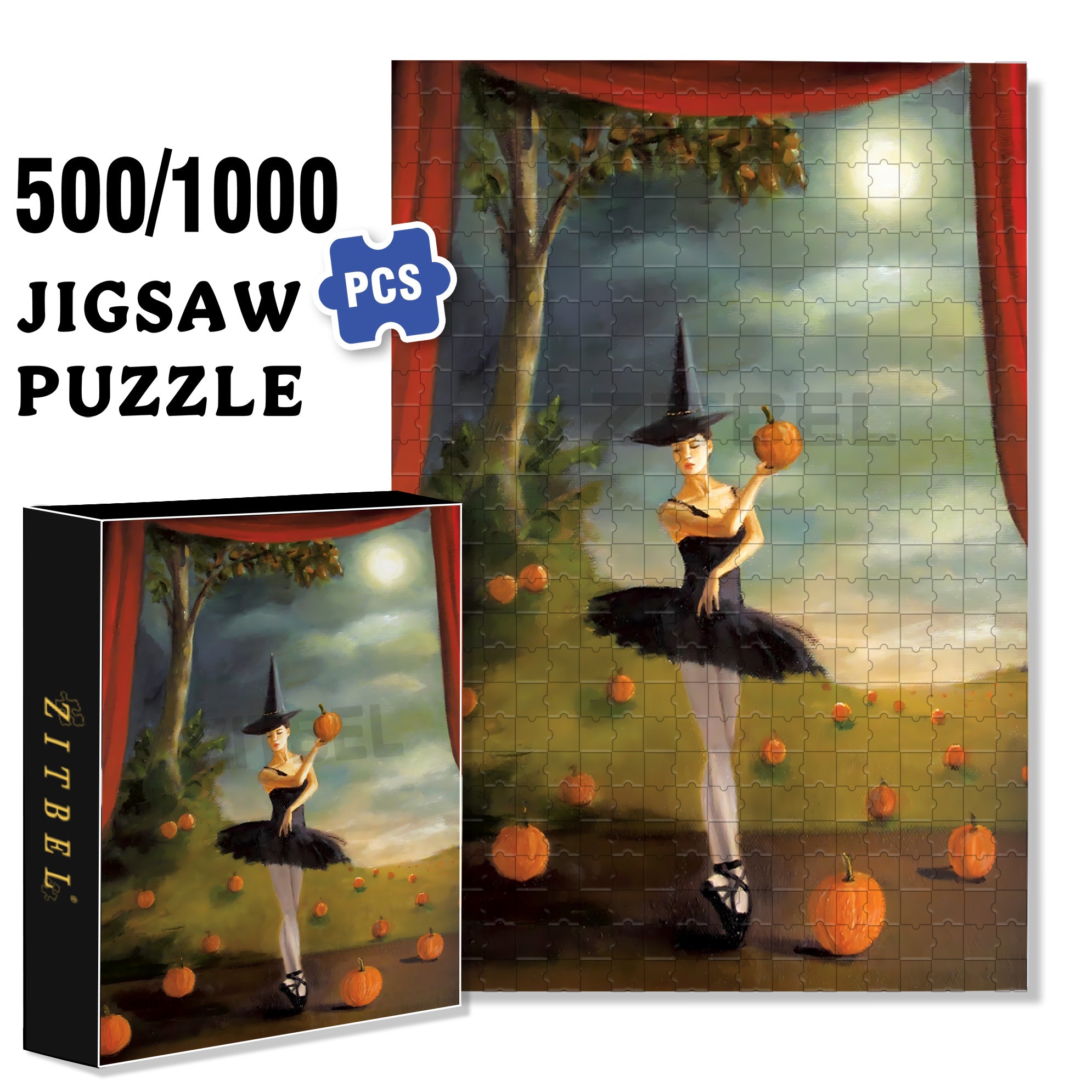 Pumpkin and Ballet 500pcs/1000pcs Jigsaw Puzzle, Scratch-Resistant, Interactive Family Game & Brain-Boosting DIY Decor, Perfect for Halloween, Christmas & New Year Gifts, Family Puzzle Game