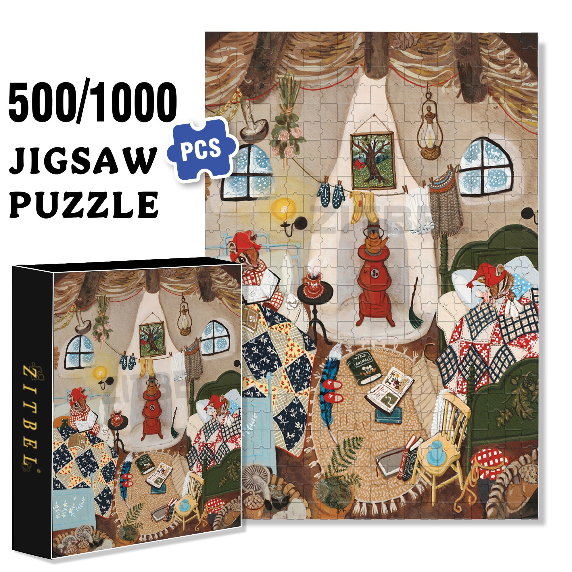 Stay At Home 500pcs/1000pcs Jigsaw Puzzle, Scratch-Resistant, Interactive Family Game & Brain-Boosting DIY Decor, Perfect for Halloween, Christmas & New Year Gifts, Family Puzzle Game