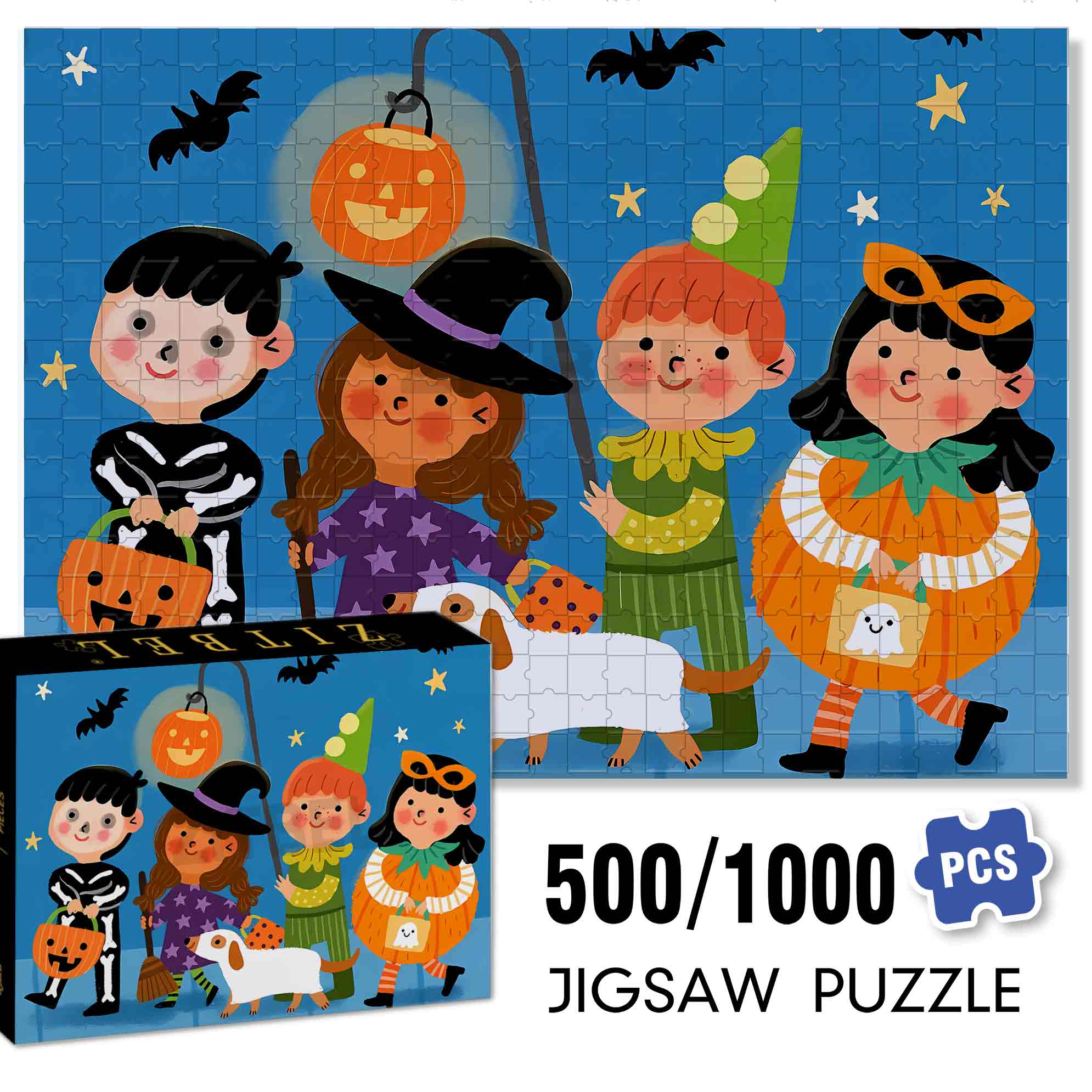 Trick Or Treat 500pcs/1000pcs Jigsaw Puzzle, Scratch-Resistant, Interactive Family Game & Brain-Boosting DIY Decor, Perfect for Halloween, Christmas & New Year Gifts, Family Puzzle Game