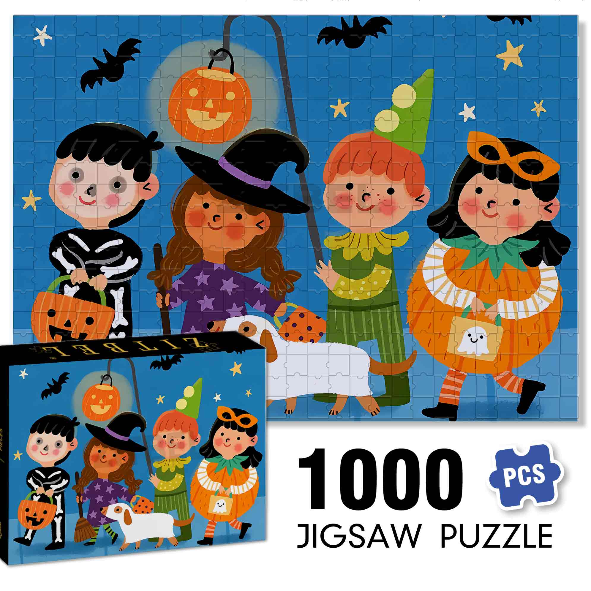 Trick Or Treat 500pcs/1000pcs Jigsaw Puzzle, Scratch-Resistant, Interactive Family Game & Brain-Boosting DIY Decor, Perfect for Halloween, Christmas & New Year Gifts, Family Puzzle Game