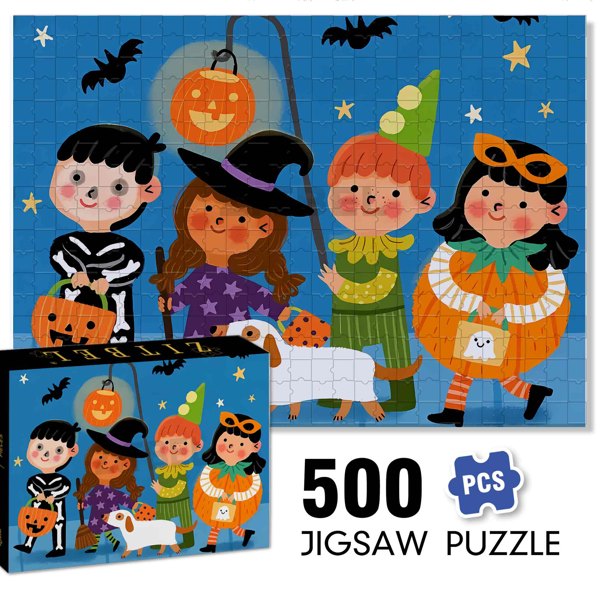 Trick Or Treat 500pcs/1000pcs Jigsaw Puzzle, Scratch-Resistant, Interactive Family Game & Brain-Boosting DIY Decor, Perfect for Halloween, Christmas & New Year Gifts, Family Puzzle Game