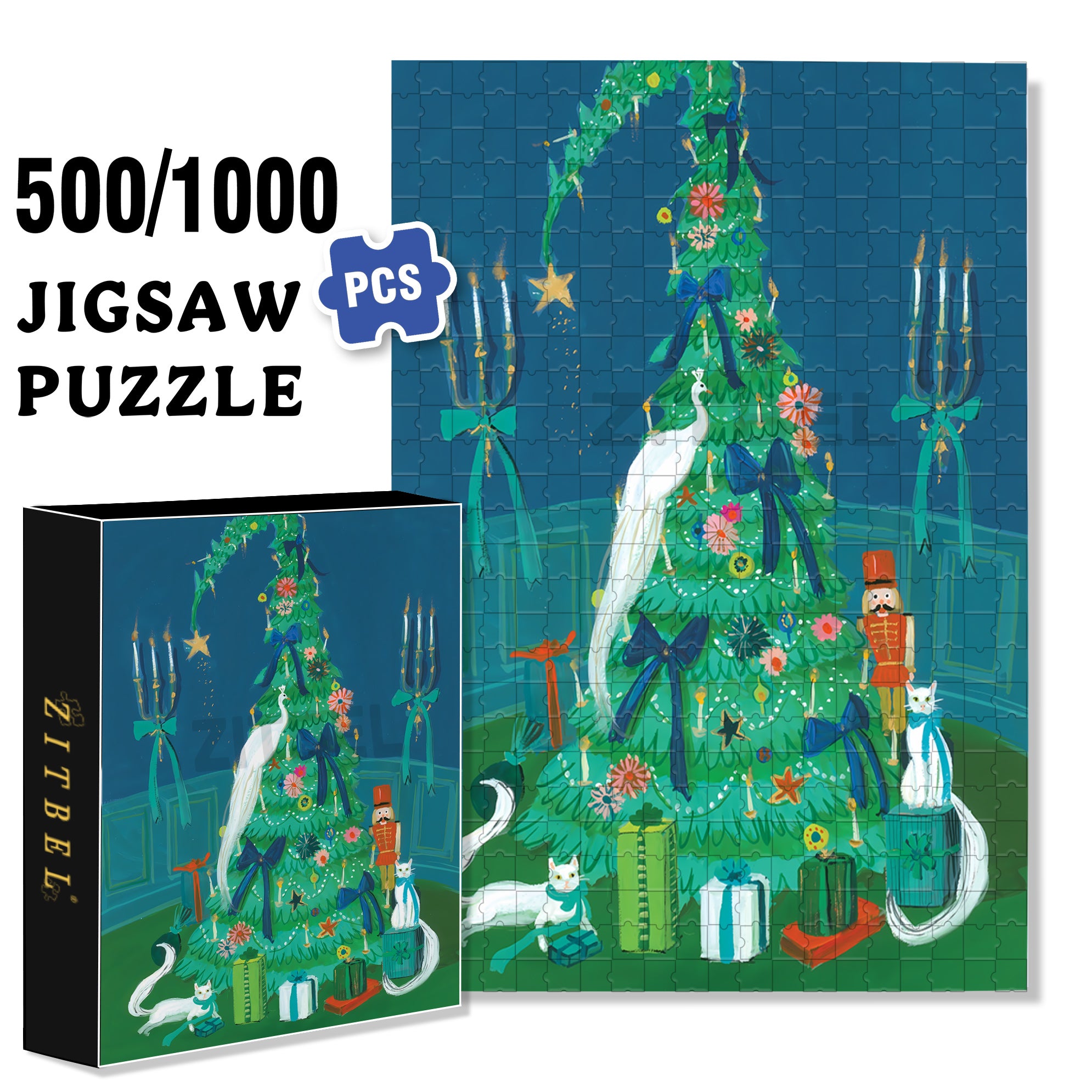 Under the Christmas Tree 500pcs/1000pcs Jigsaw Puzzle, Scratch-Resistant, Interactive Family Game & Brain-Boosting DIY Decor, Perfect for Halloween, Christmas & New Year Gifts, Family Puzzle Game