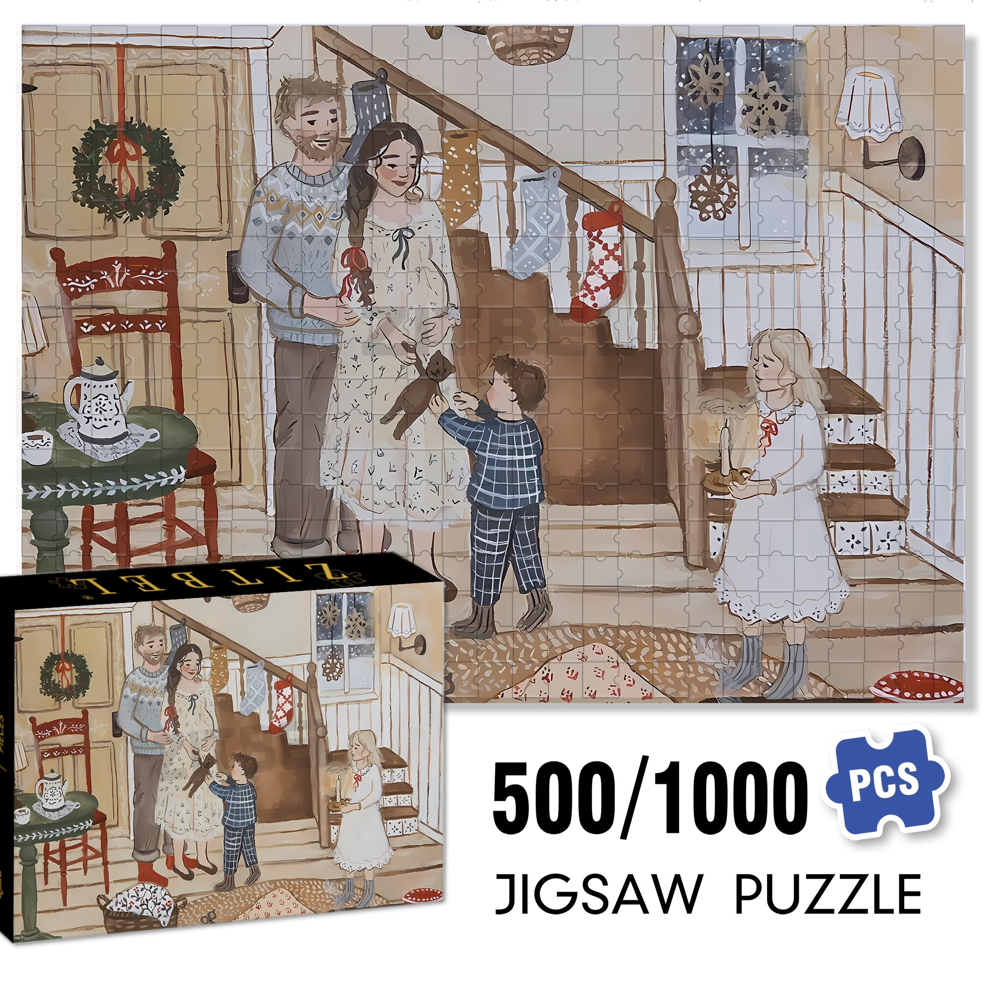Warm And Sweet 500pcs/1000pcs Jigsaw Puzzle, Scratch-Resistant, Interactive Family Game & Brain-Boosting DIY Decor, Perfect for Halloween, Christmas & New Year Gifts, Family Puzzle Game