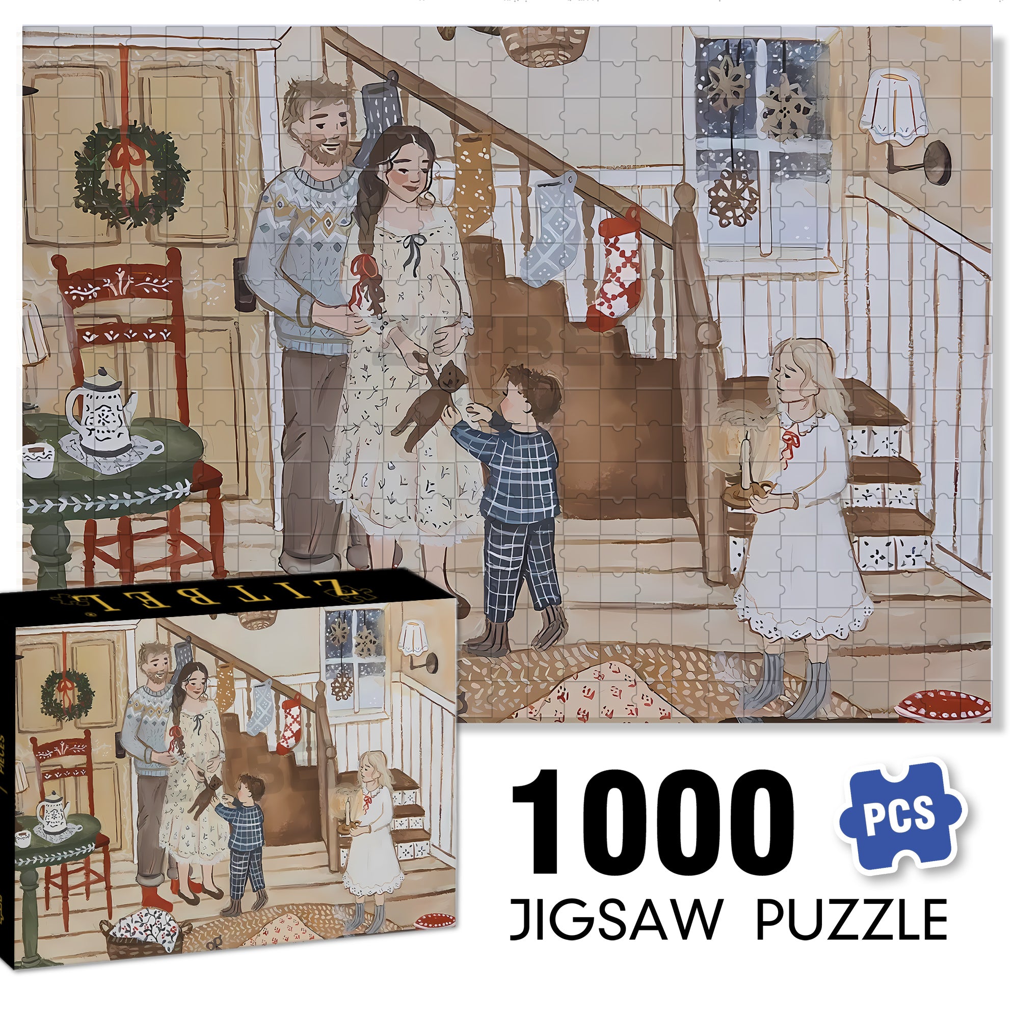 Warm And Sweet 500pcs/1000pcs Jigsaw Puzzle, Scratch-Resistant, Interactive Family Game & Brain-Boosting DIY Decor, Perfect for Halloween, Christmas & New Year Gifts, Family Puzzle Game