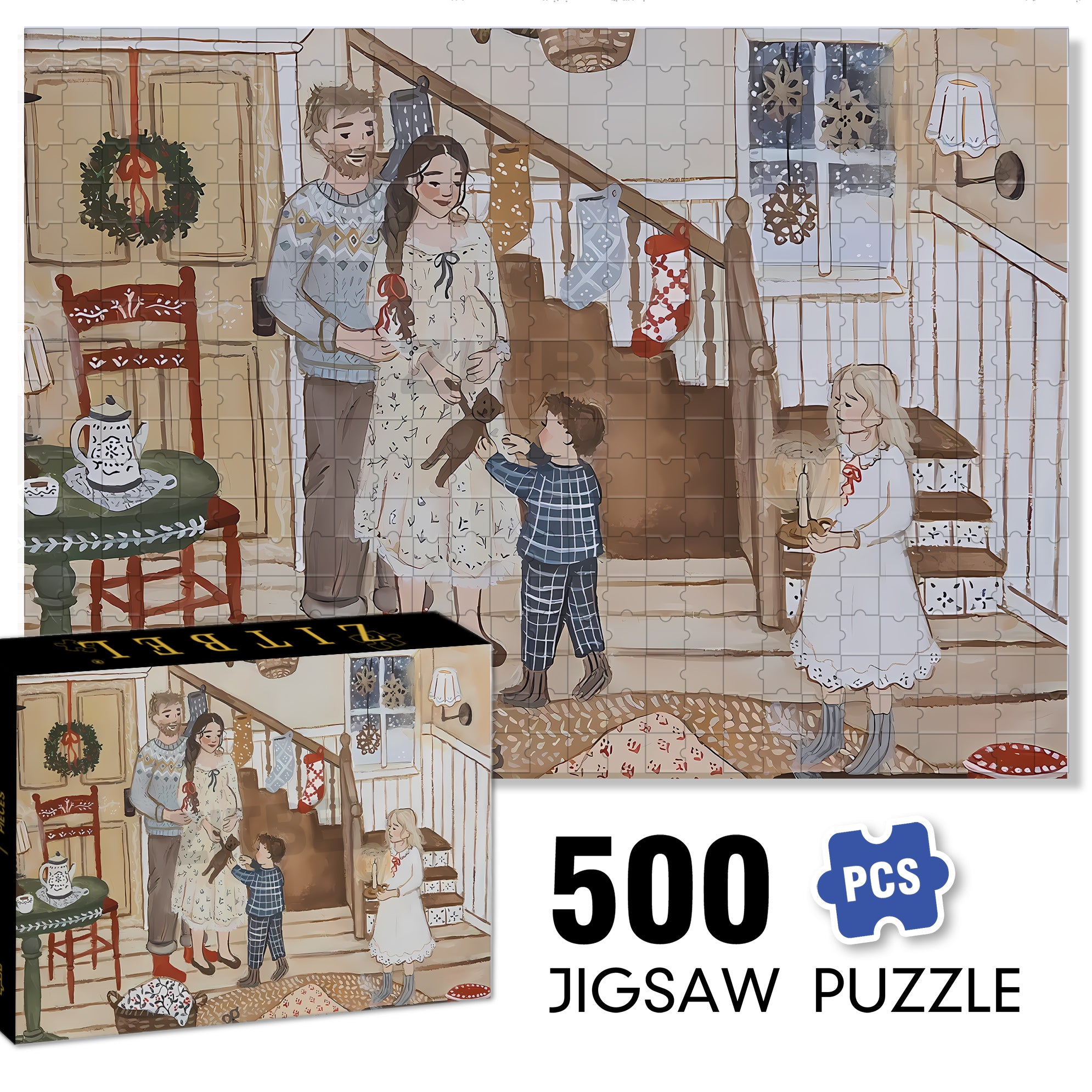Warm And Sweet 500pcs/1000pcs Jigsaw Puzzle, Scratch-Resistant, Interactive Family Game & Brain-Boosting DIY Decor, Perfect for Halloween, Christmas & New Year Gifts, Family Puzzle Game