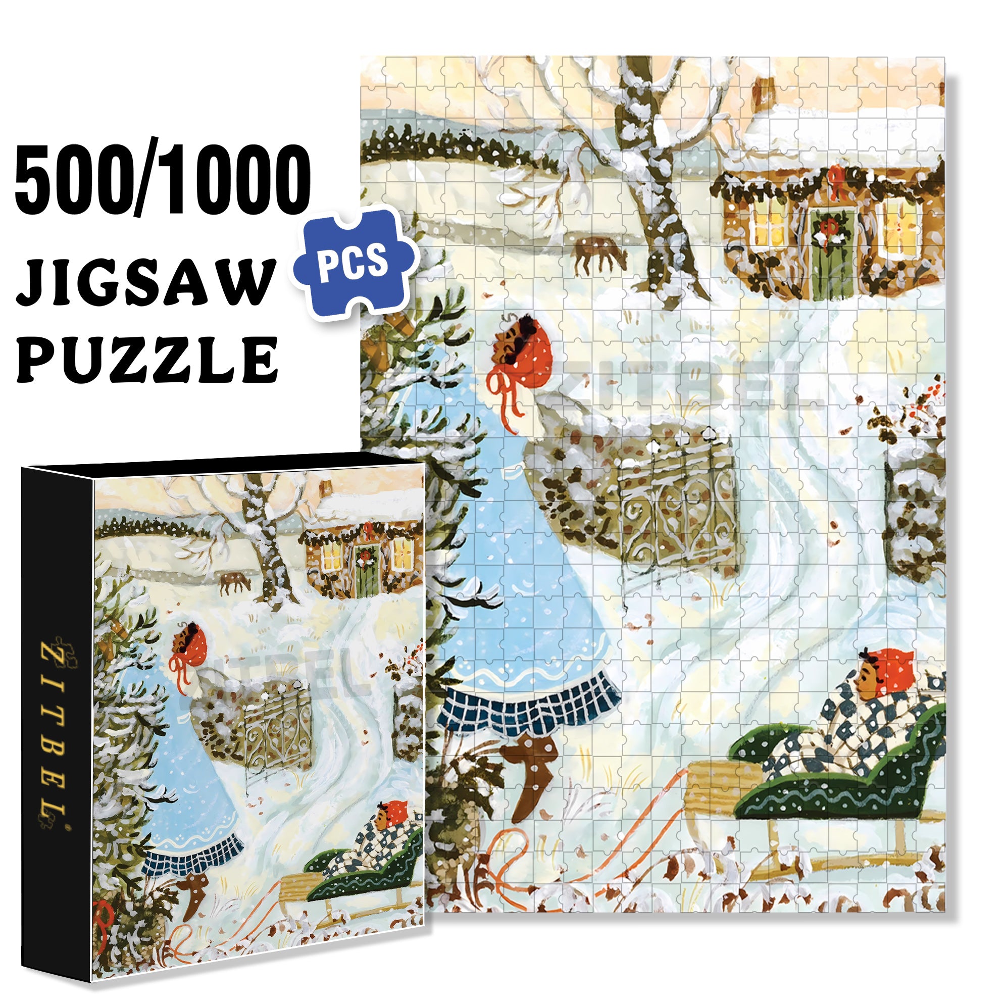 White Christmas 500pcs/1000pcs Jigsaw Puzzle, Scratch-Resistant, Interactive Family Game & Brain-Boosting DIY Decor, Perfect for Halloween, Christmas & New Year Gifts, Family Puzzle Game