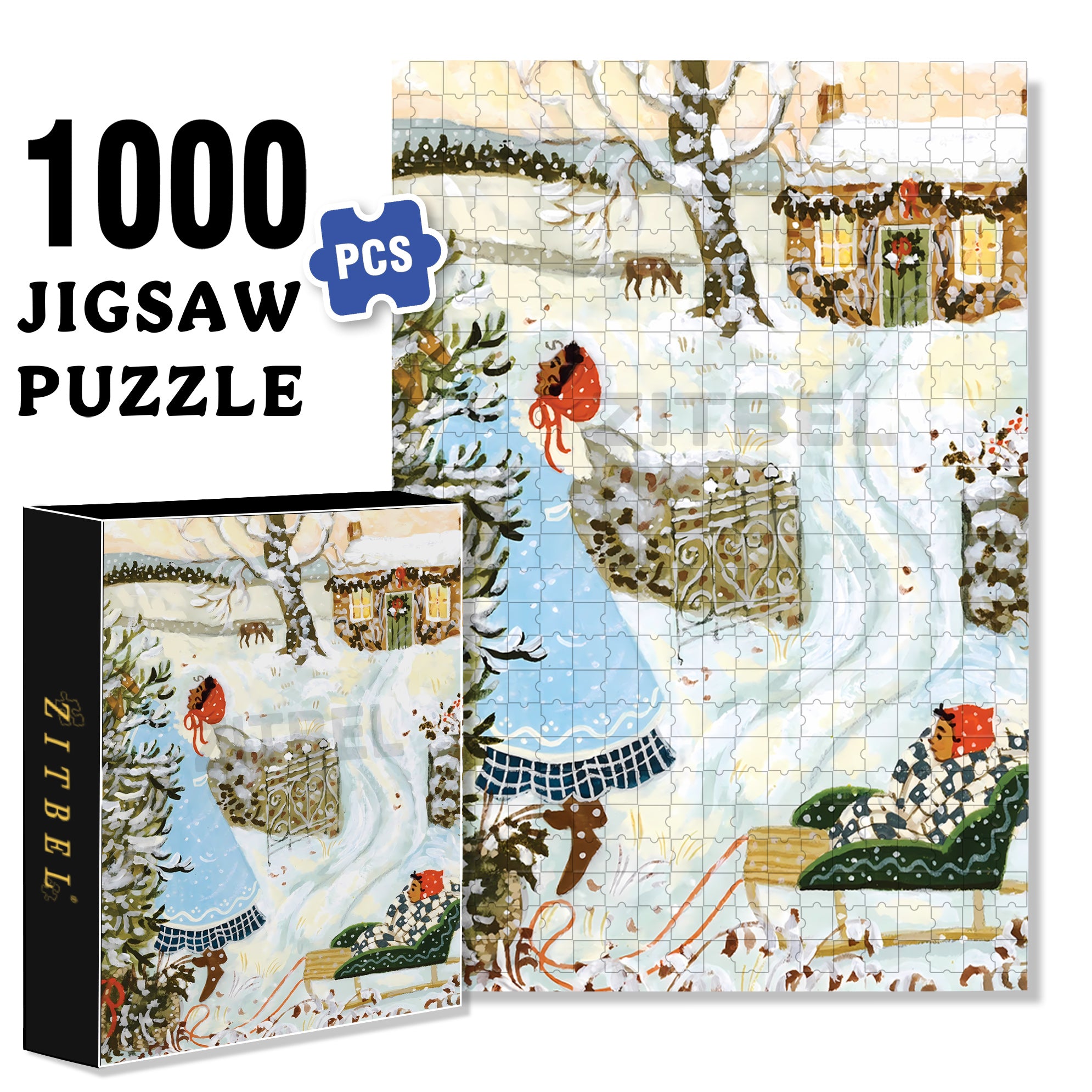 White Christmas 500pcs/1000pcs Jigsaw Puzzle, Scratch-Resistant, Interactive Family Game & Brain-Boosting DIY Decor, Perfect for Halloween, Christmas & New Year Gifts, Family Puzzle Game