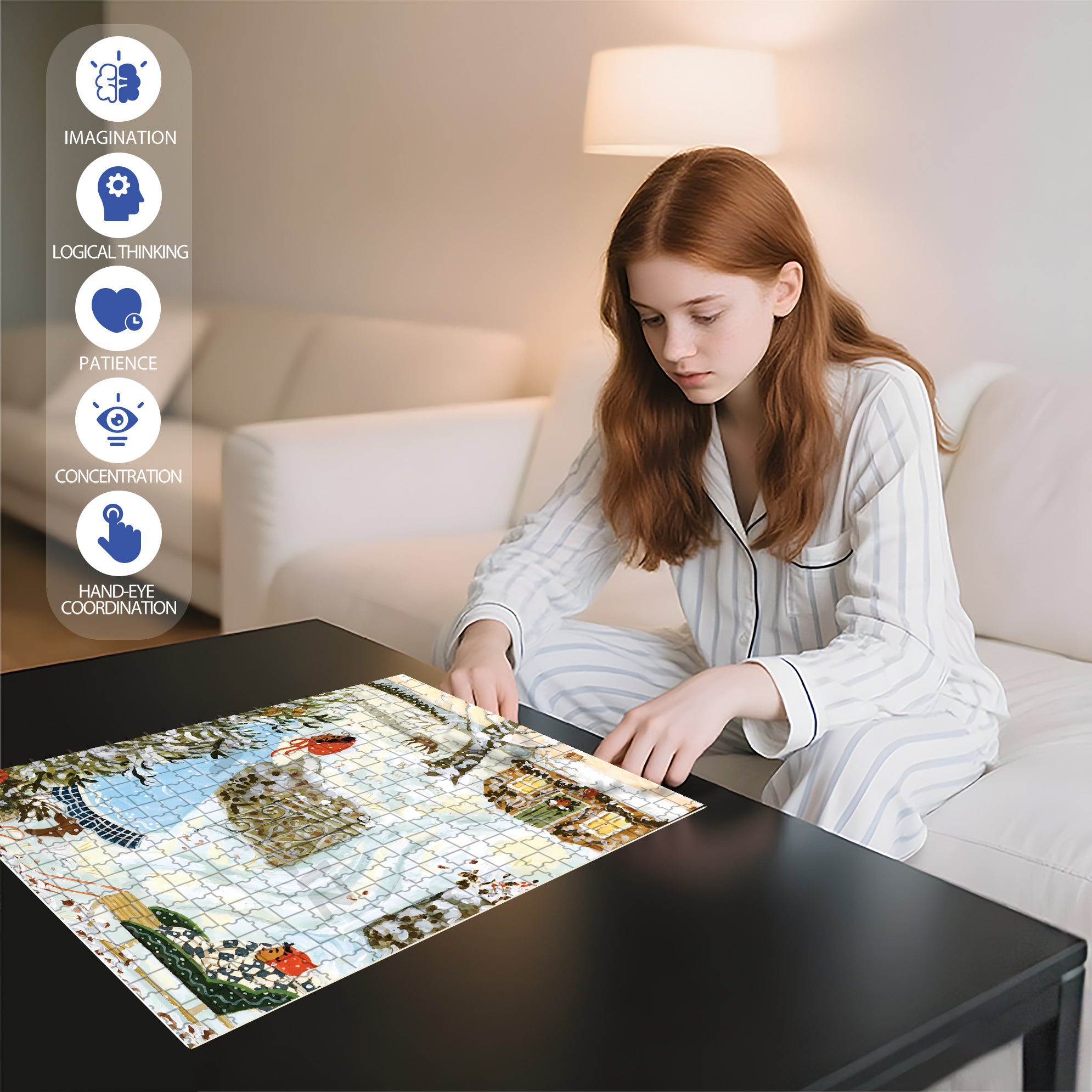 White Christmas 500pcs/1000pcs Jigsaw Puzzle, Scratch-Resistant, Interactive Family Game & Brain-Boosting DIY Decor, Perfect for Halloween, Christmas & New Year Gifts, Family Puzzle Game