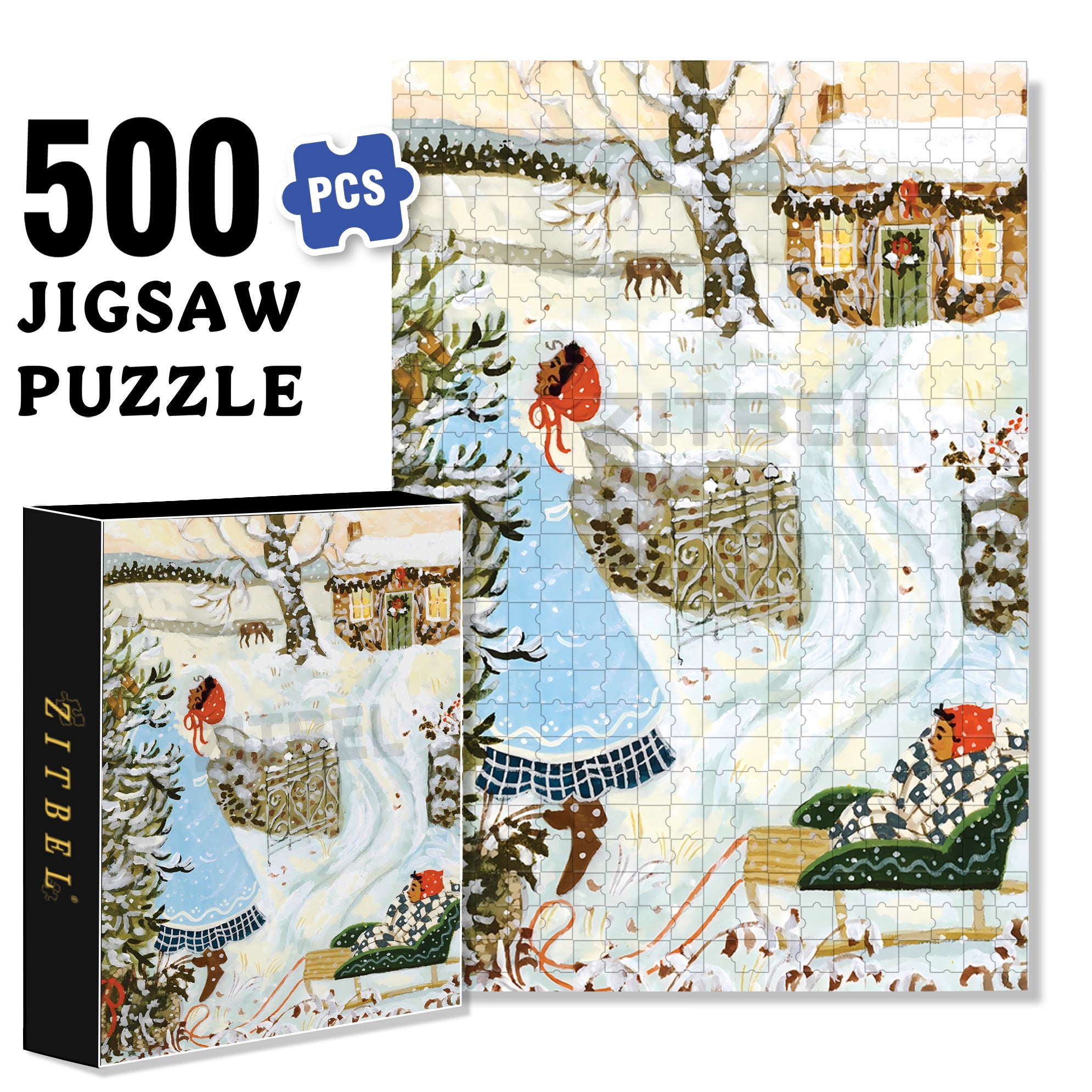 White Christmas 500pcs/1000pcs Jigsaw Puzzle, Scratch-Resistant, Interactive Family Game & Brain-Boosting DIY Decor, Perfect for Halloween, Christmas & New Year Gifts, Family Puzzle Game