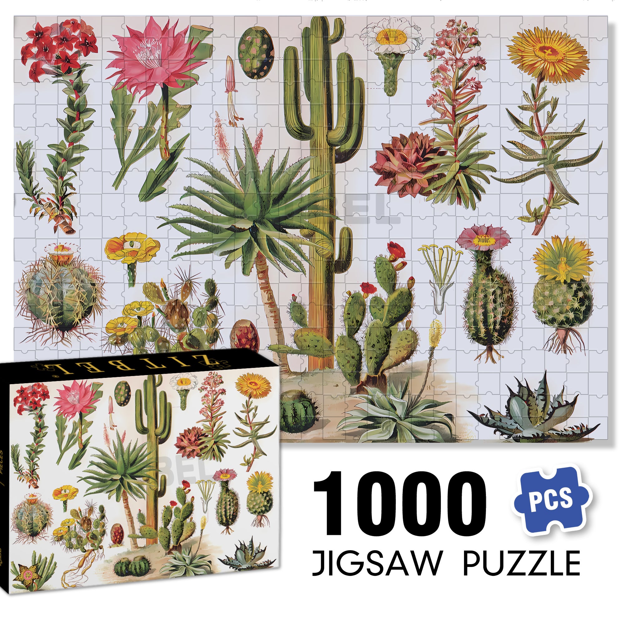 All Kinds Of Cacti 500pcs/1000pcs Jigsaw Puzzle, Scratch-Resistant, Interactive Family Game & Brain-Boosting DIY Decor, Perfect for Halloween, Christmas & New Year Gifts, Family Puzzle Game