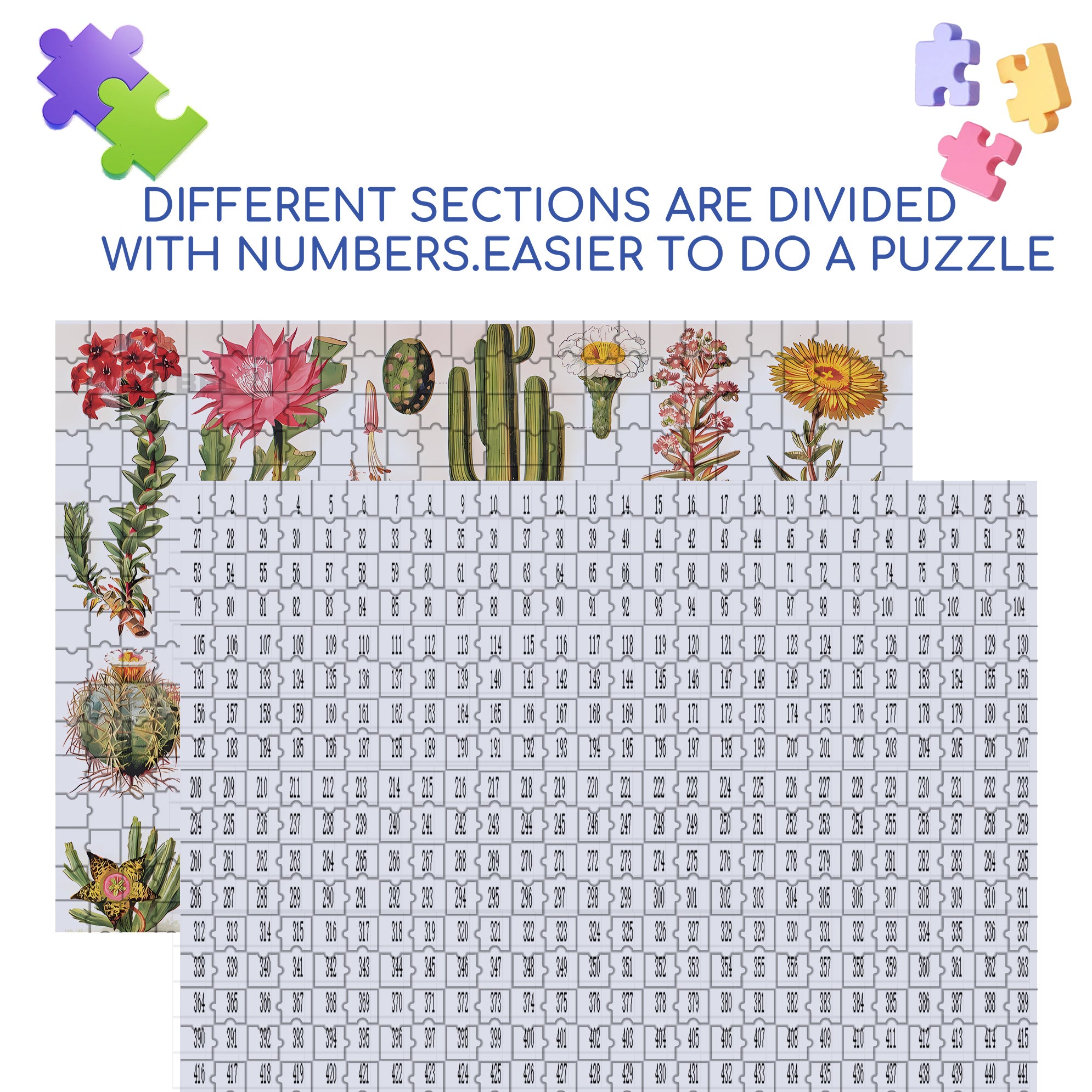 All Kinds Of Cacti 500pcs/1000pcs Jigsaw Puzzle, Scratch-Resistant, Interactive Family Game & Brain-Boosting DIY Decor, Perfect for Halloween, Christmas & New Year Gifts, Family Puzzle Game
