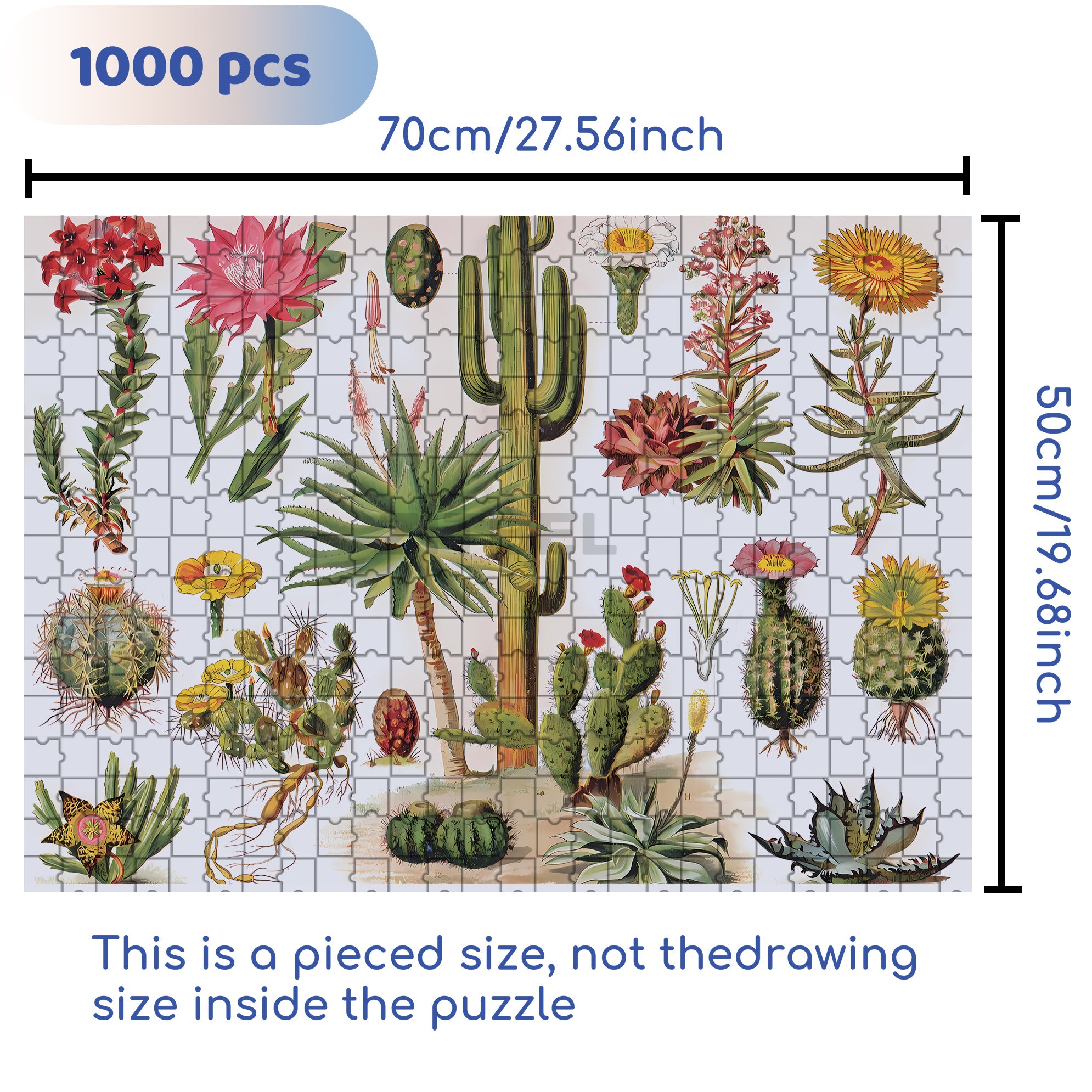 All Kinds Of Cacti 500pcs/1000pcs Jigsaw Puzzle, Scratch-Resistant, Interactive Family Game & Brain-Boosting DIY Decor, Perfect for Halloween, Christmas & New Year Gifts, Family Puzzle Game