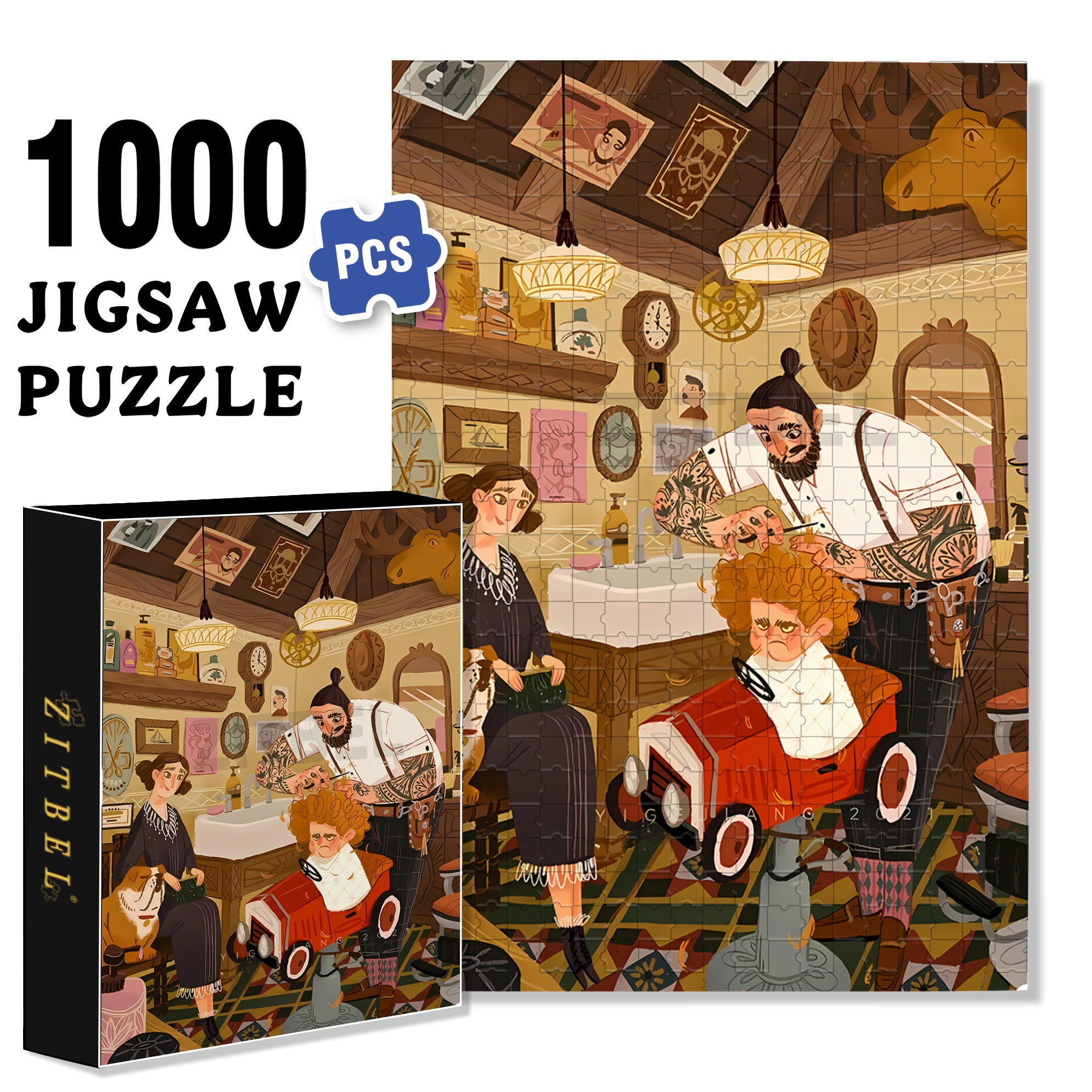 Barber 500pcs/1000pcs Jigsaw Puzzle, Scratch-Resistant, Interactive Family Game & Brain-Boosting DIY Decor, Perfect for Halloween, Christmas & New Year Gifts, Family Puzzle Game