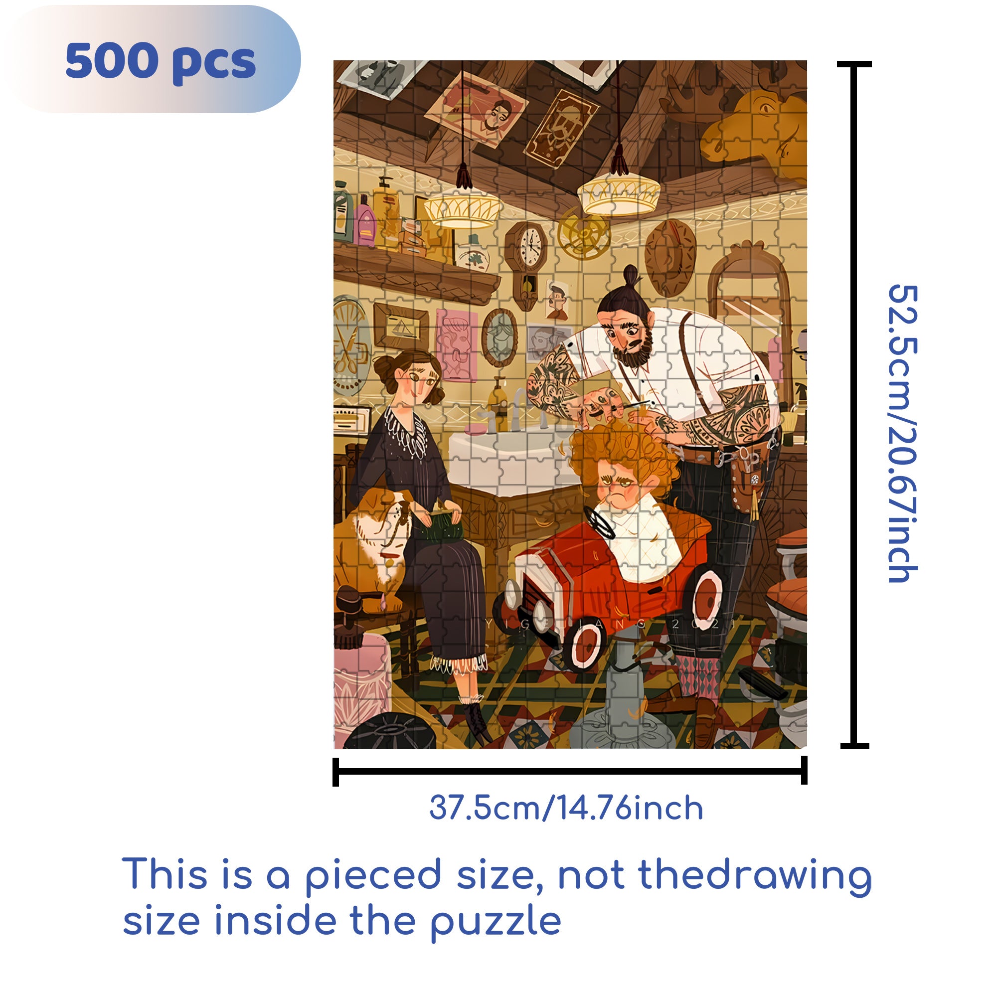 Barber 500pcs/1000pcs Jigsaw Puzzle, Scratch-Resistant, Interactive Family Game & Brain-Boosting DIY Decor, Perfect for Halloween, Christmas & New Year Gifts, Family Puzzle Game