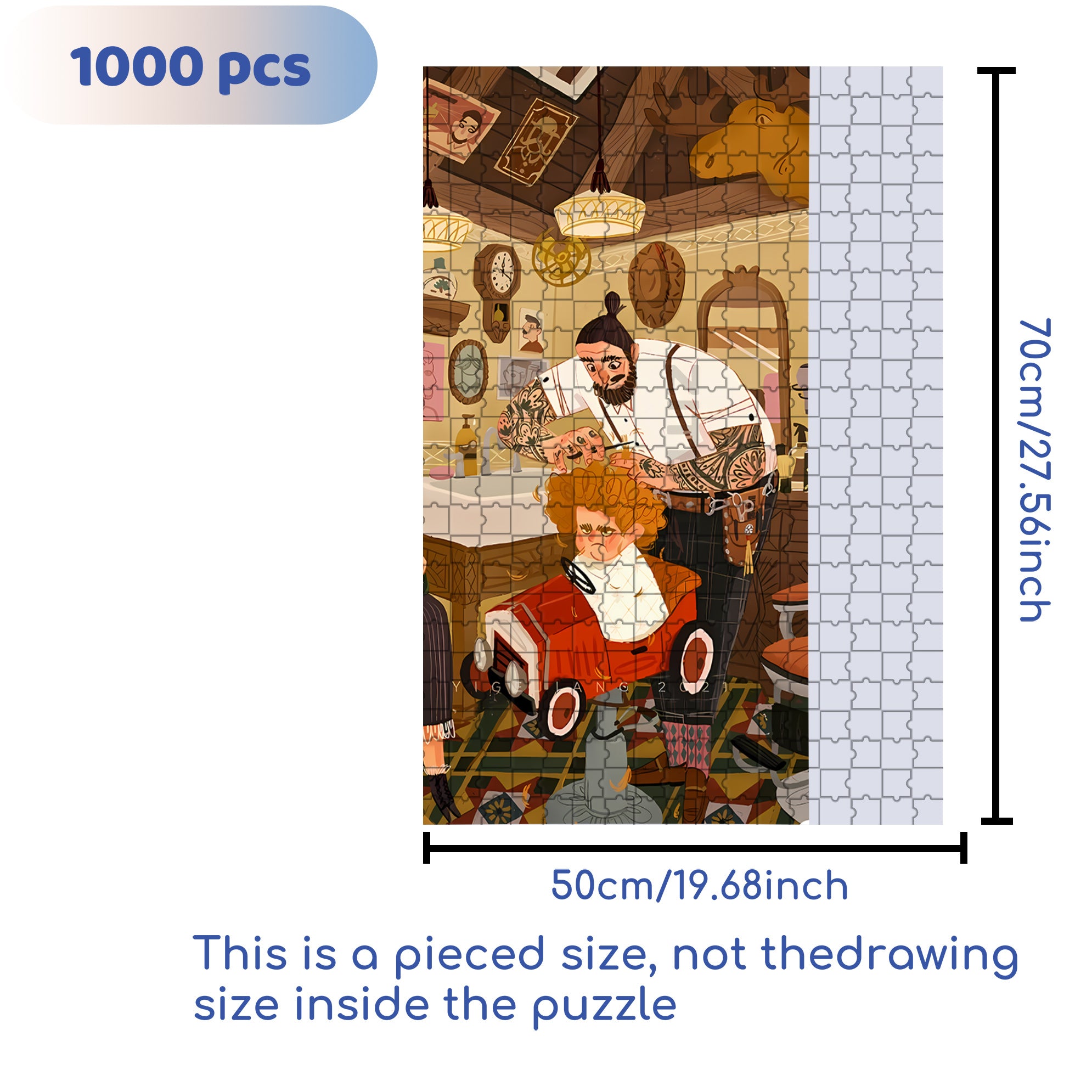 Barber 500pcs/1000pcs Jigsaw Puzzle, Scratch-Resistant, Interactive Family Game & Brain-Boosting DIY Decor, Perfect for Halloween, Christmas & New Year Gifts, Family Puzzle Game