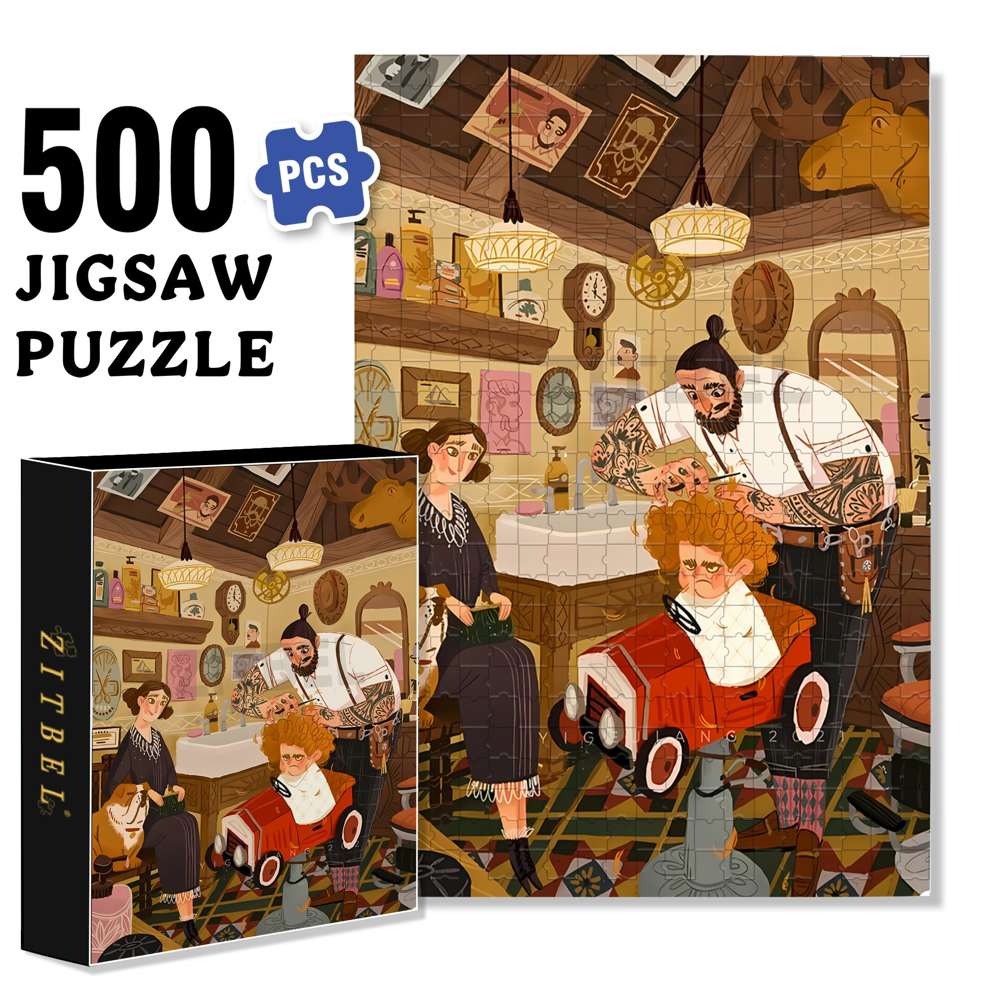 Barber 500pcs/1000pcs Jigsaw Puzzle, Scratch-Resistant, Interactive Family Game & Brain-Boosting DIY Decor, Perfect for Halloween, Christmas & New Year Gifts, Family Puzzle Game