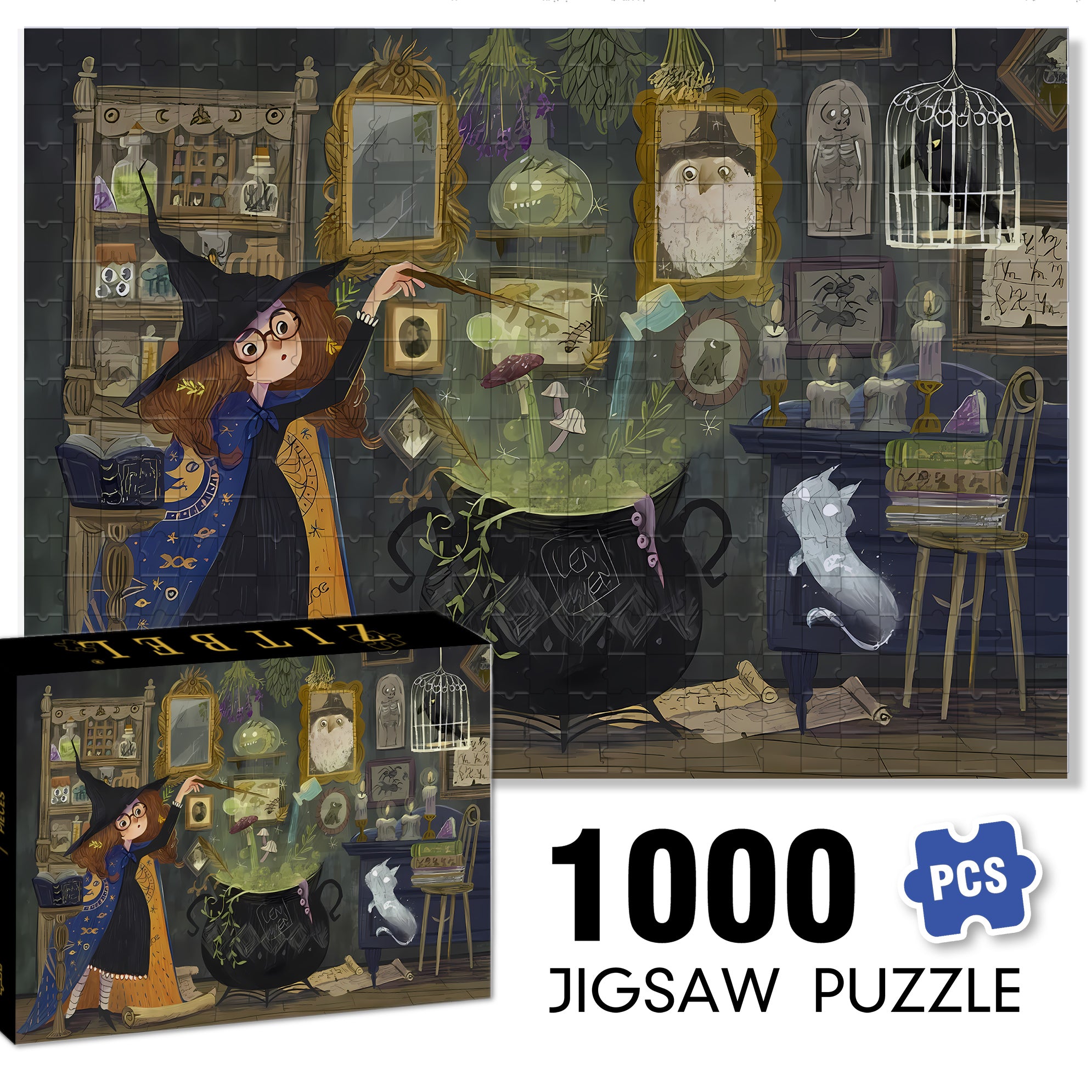 Bewitch 500pcs/1000pcs Jigsaw Puzzle, Scratch-Resistant, Interactive Family Game & Brain-Boosting DIY Decor, Perfect for Halloween, Christmas & New Year Gifts, Family Puzzle Game