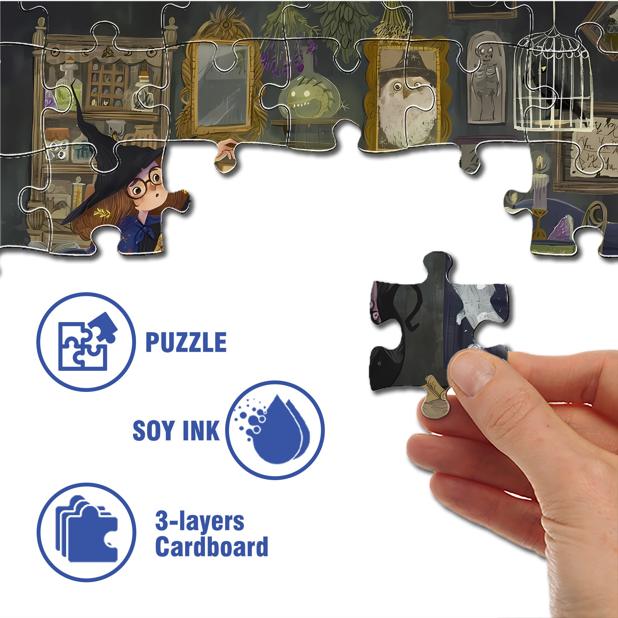 Bewitch 500pcs/1000pcs Jigsaw Puzzle, Scratch-Resistant, Interactive Family Game & Brain-Boosting DIY Decor, Perfect for Halloween, Christmas & New Year Gifts, Family Puzzle Game