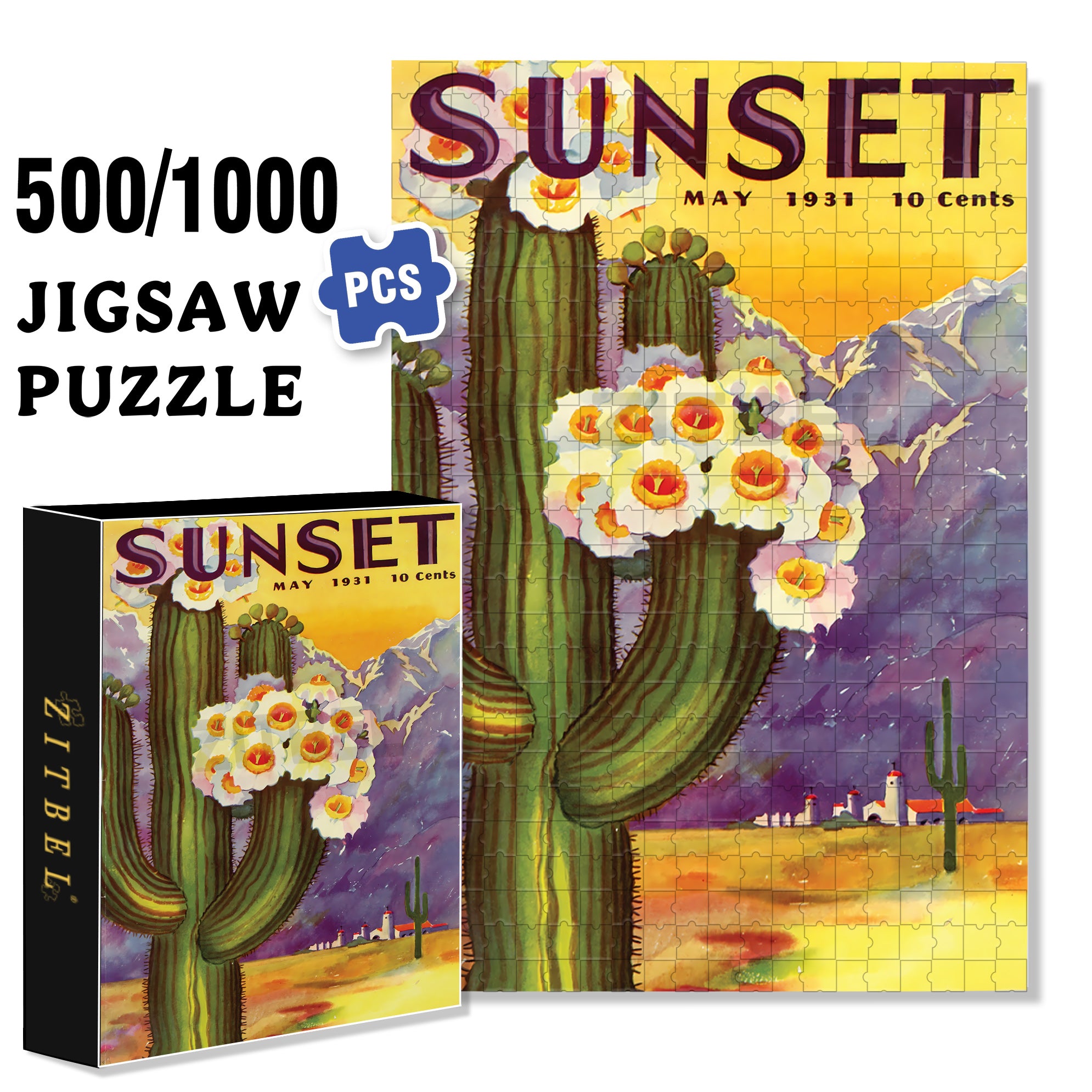 Cacti Flos 500pcs/1000pcs Jigsaw Puzzle, Scratch-Resistant, Interactive Family Game & Brain-Boosting DIY Decor, Perfect for Halloween, Christmas & New Year Gifts, Family Puzzle Game