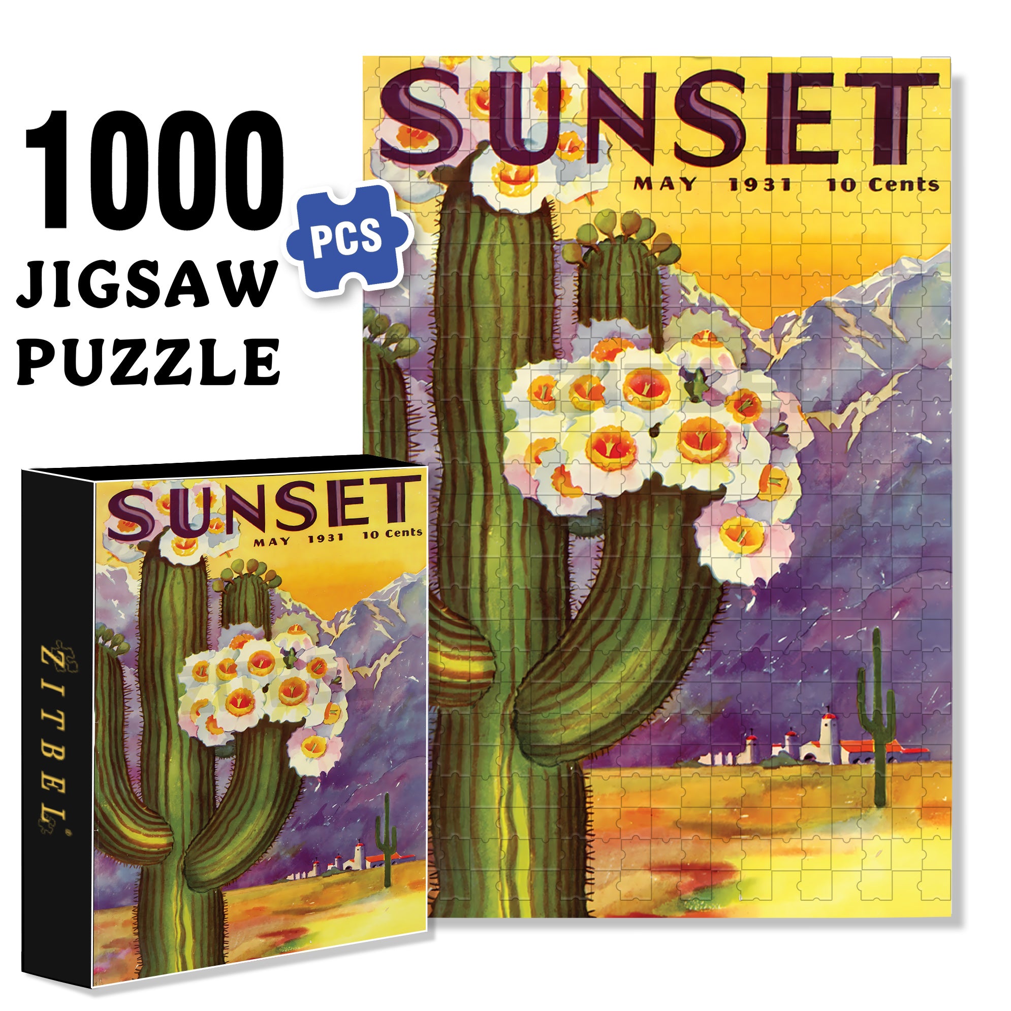 Cacti Flos 500pcs/1000pcs Jigsaw Puzzle, Scratch-Resistant, Interactive Family Game & Brain-Boosting DIY Decor, Perfect for Halloween, Christmas & New Year Gifts, Family Puzzle Game