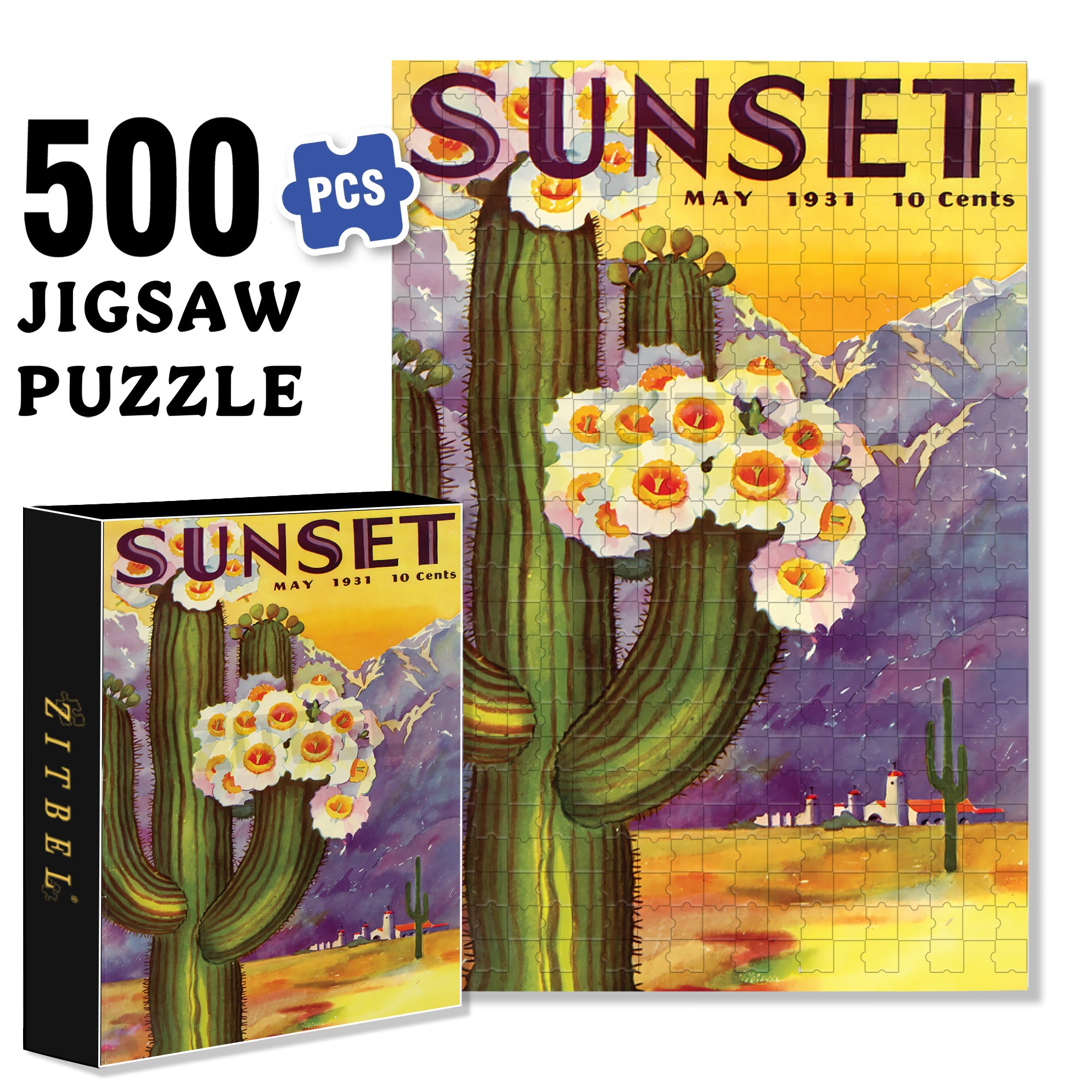 Cacti Flos 500pcs/1000pcs Jigsaw Puzzle, Scratch-Resistant, Interactive Family Game & Brain-Boosting DIY Decor, Perfect for Halloween, Christmas & New Year Gifts, Family Puzzle Game