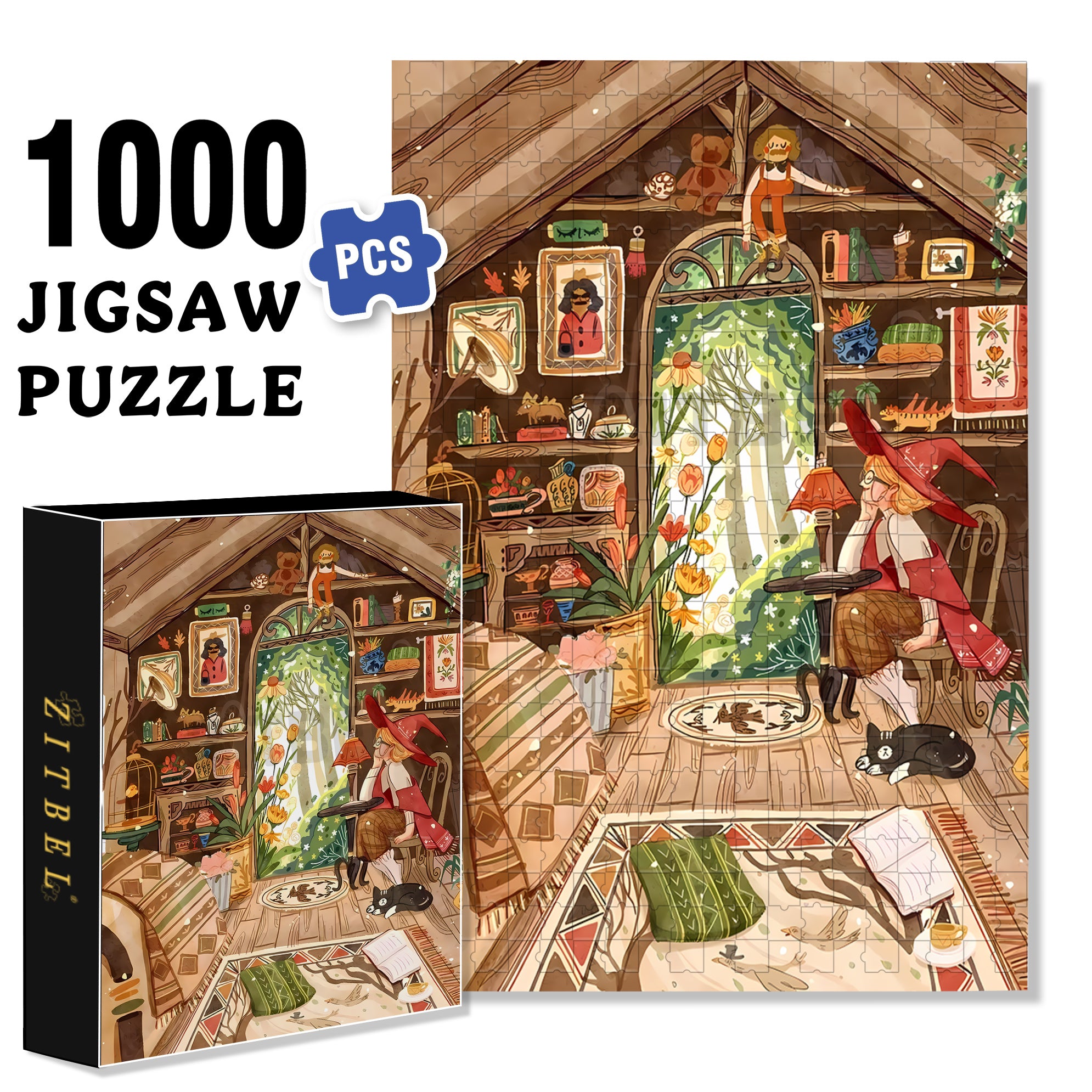 Cartoon Little Girl Witch 500pcs/1000pcs Jigsaw Puzzle, Scratch-Resistant, Interactive Family Game & Brain-Boosting DIY Decor, Perfect for Halloween, Christmas & New Year Gifts, Family Puzzle Game