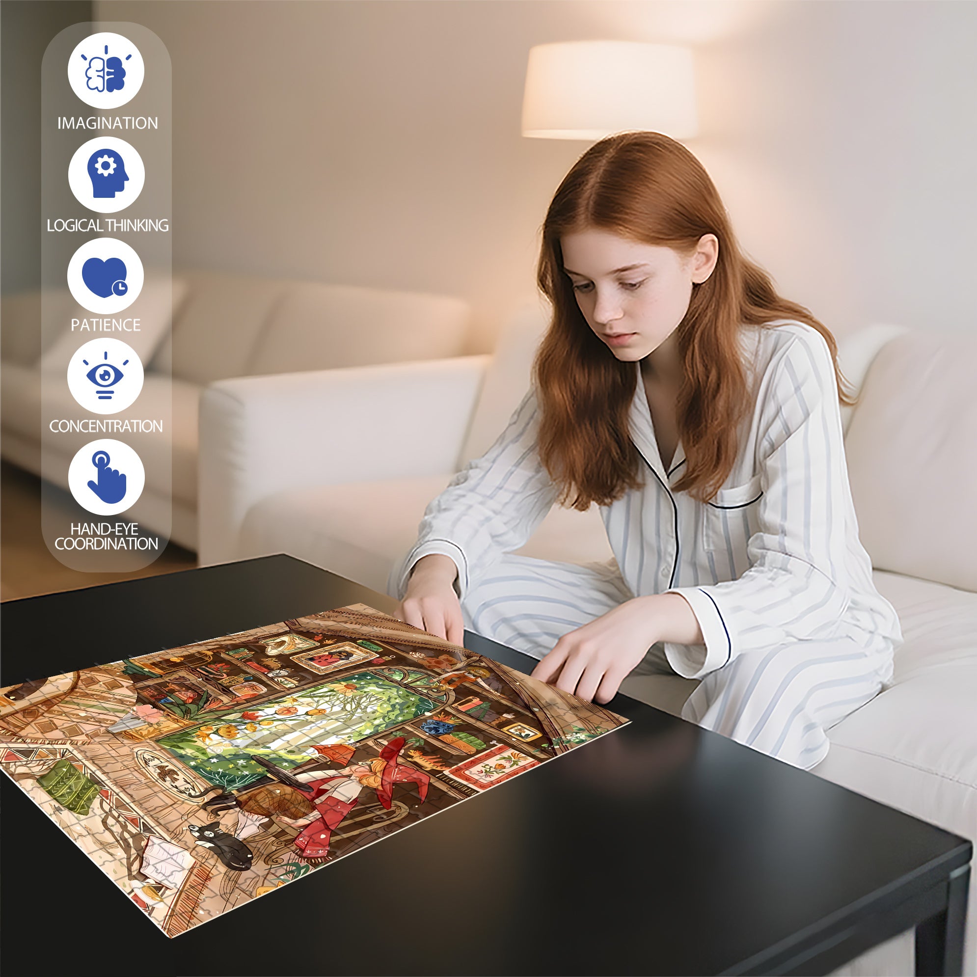 Cartoon Little Girl Witch 500pcs/1000pcs Jigsaw Puzzle, Scratch-Resistant, Interactive Family Game & Brain-Boosting DIY Decor, Perfect for Halloween, Christmas & New Year Gifts, Family Puzzle Game