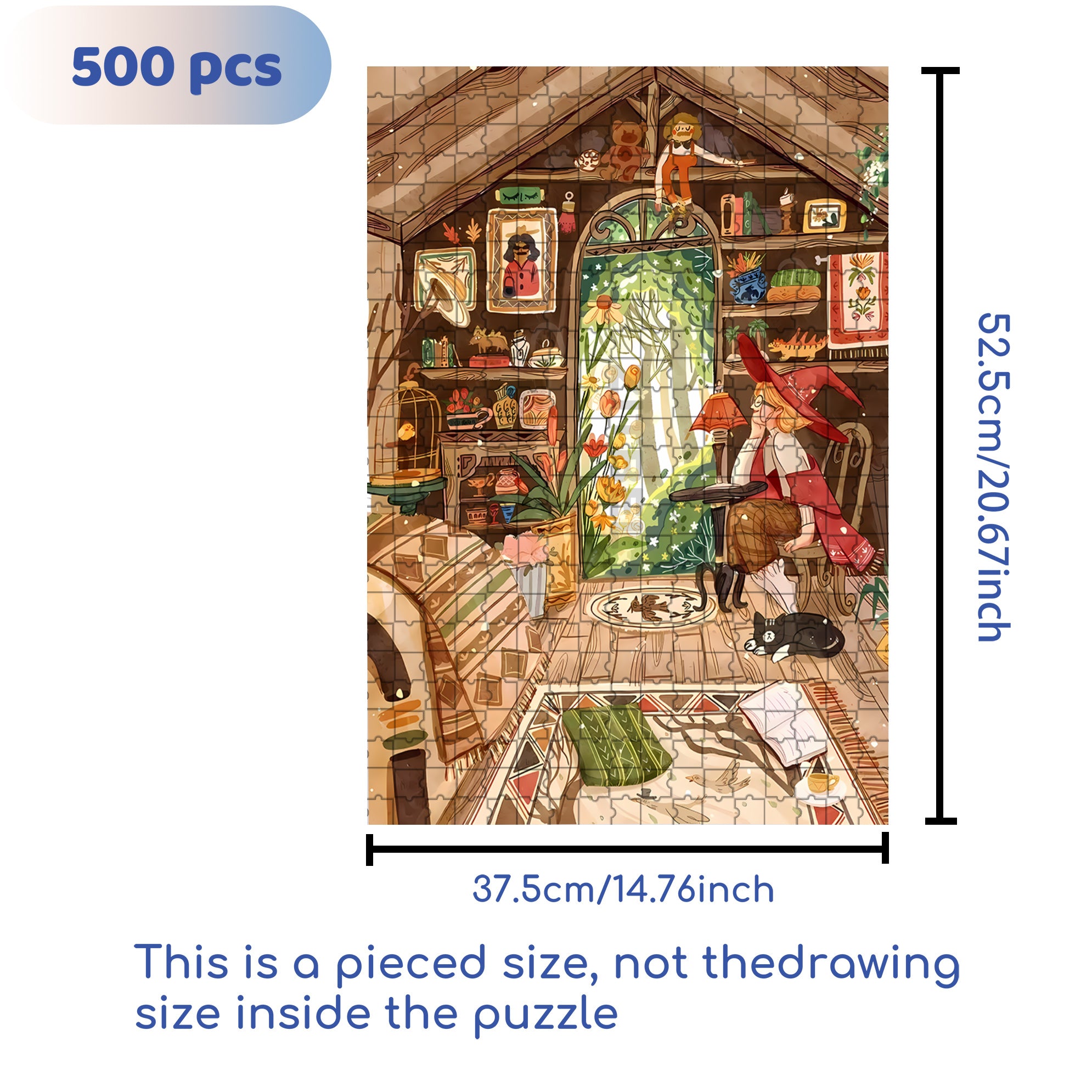 Cartoon Little Girl Witch 500pcs/1000pcs Jigsaw Puzzle, Scratch-Resistant, Interactive Family Game & Brain-Boosting DIY Decor, Perfect for Halloween, Christmas & New Year Gifts, Family Puzzle Game