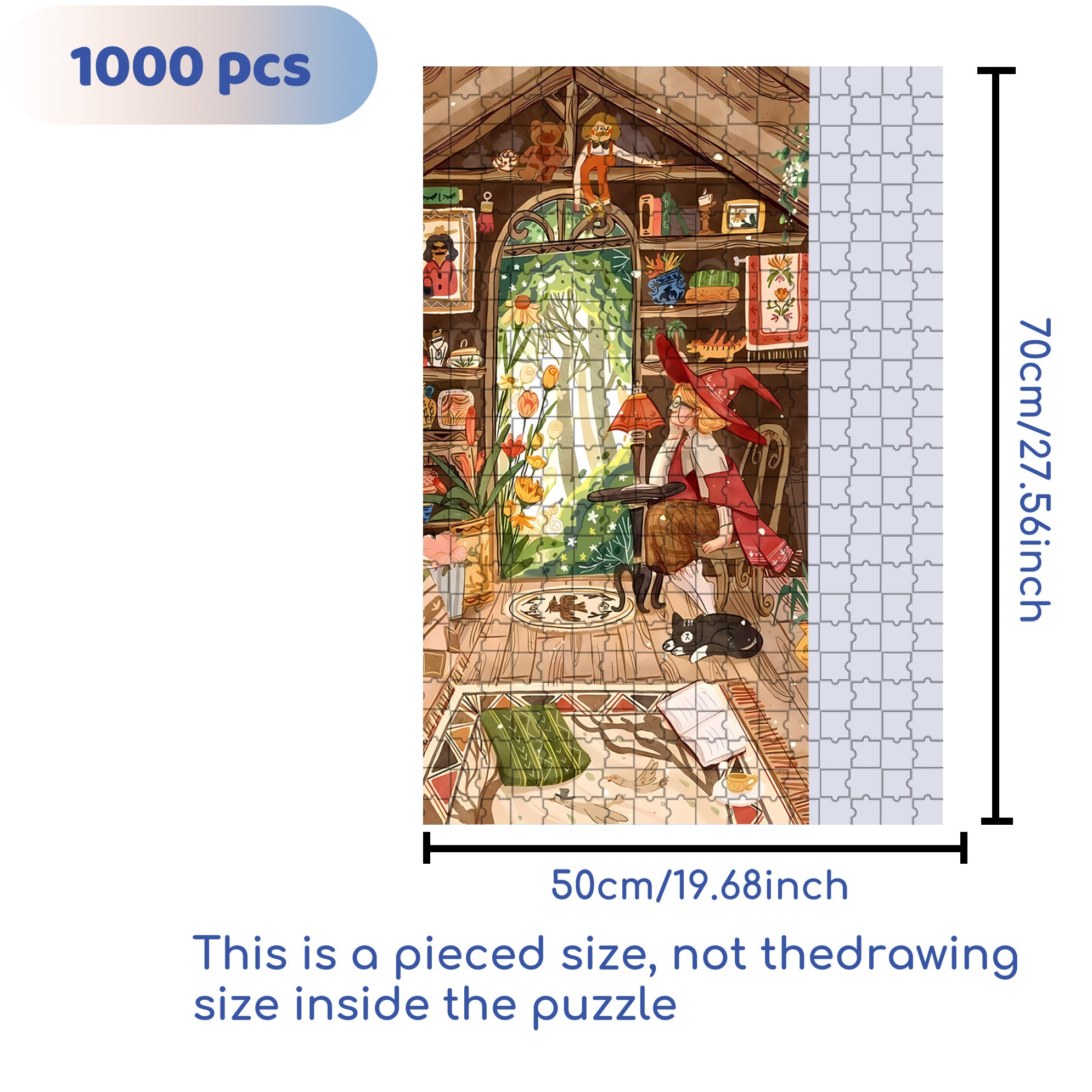 Cartoon Little Girl Witch 500pcs/1000pcs Jigsaw Puzzle, Scratch-Resistant, Interactive Family Game & Brain-Boosting DIY Decor, Perfect for Halloween, Christmas & New Year Gifts, Family Puzzle Game
