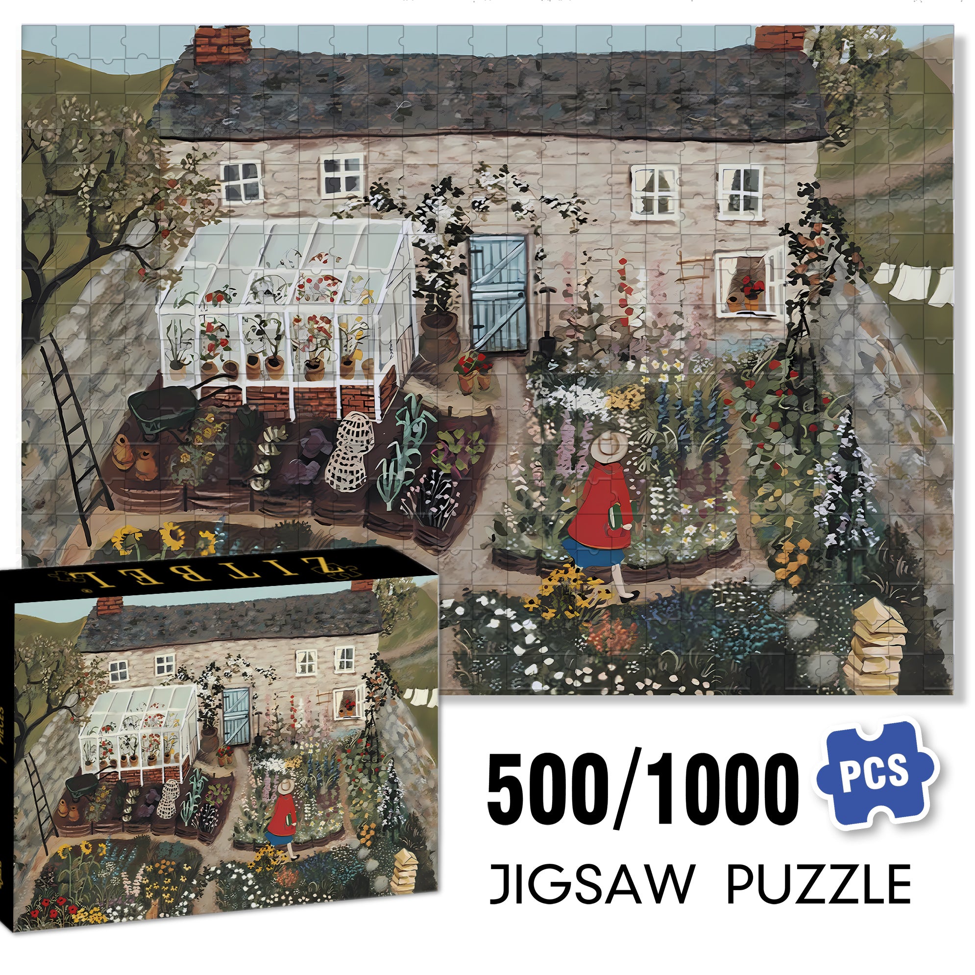Cottage Garden 500pcs/1000pcs Jigsaw Puzzle, Scratch-Resistant, Interactive Family Game & Brain-Boosting DIY Decor, Perfect for Halloween, Christmas & New Year Gifts, Family Puzzle Game