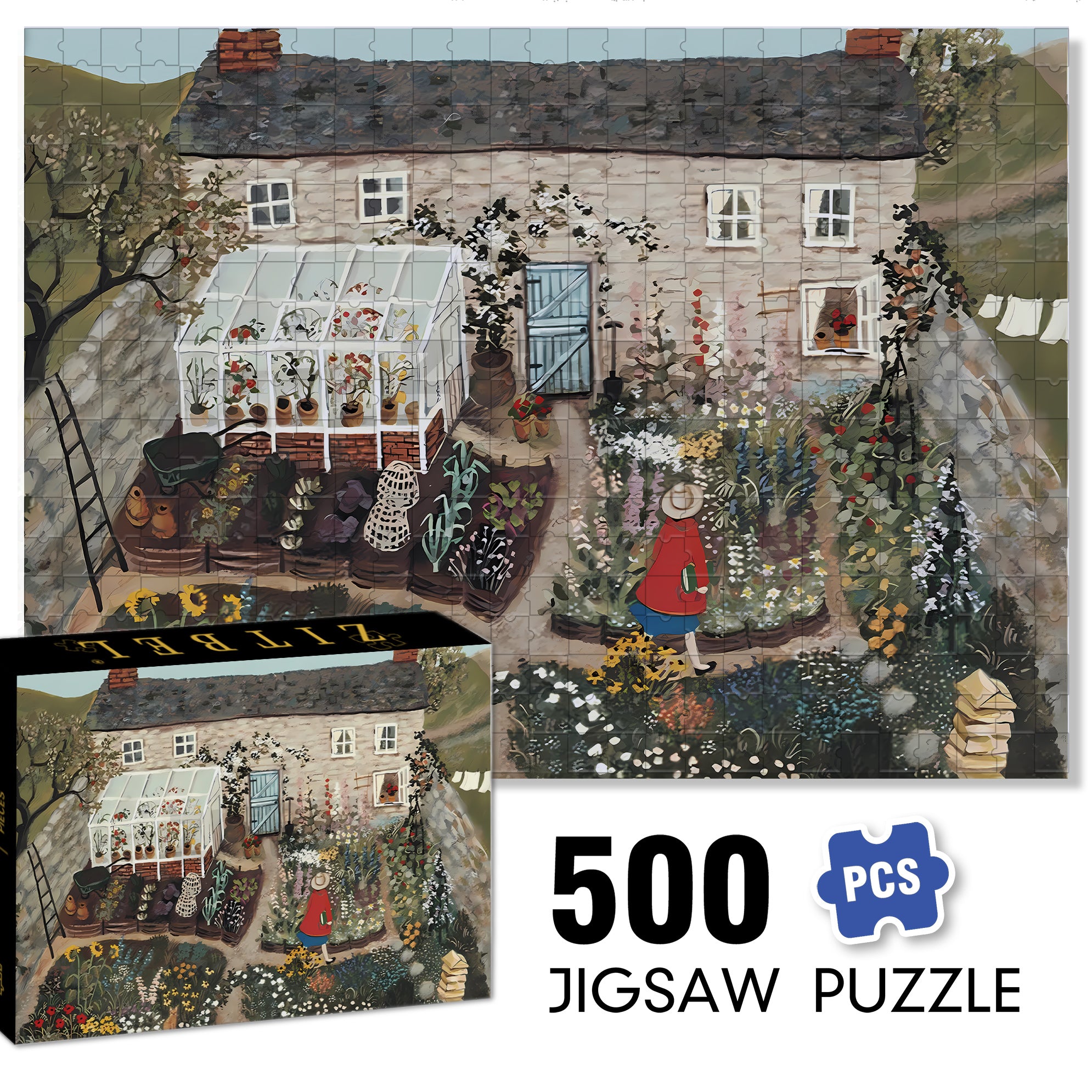 Cottage Garden 500pcs/1000pcs Jigsaw Puzzle, Scratch-Resistant, Interactive Family Game & Brain-Boosting DIY Decor, Perfect for Halloween, Christmas & New Year Gifts, Family Puzzle Game