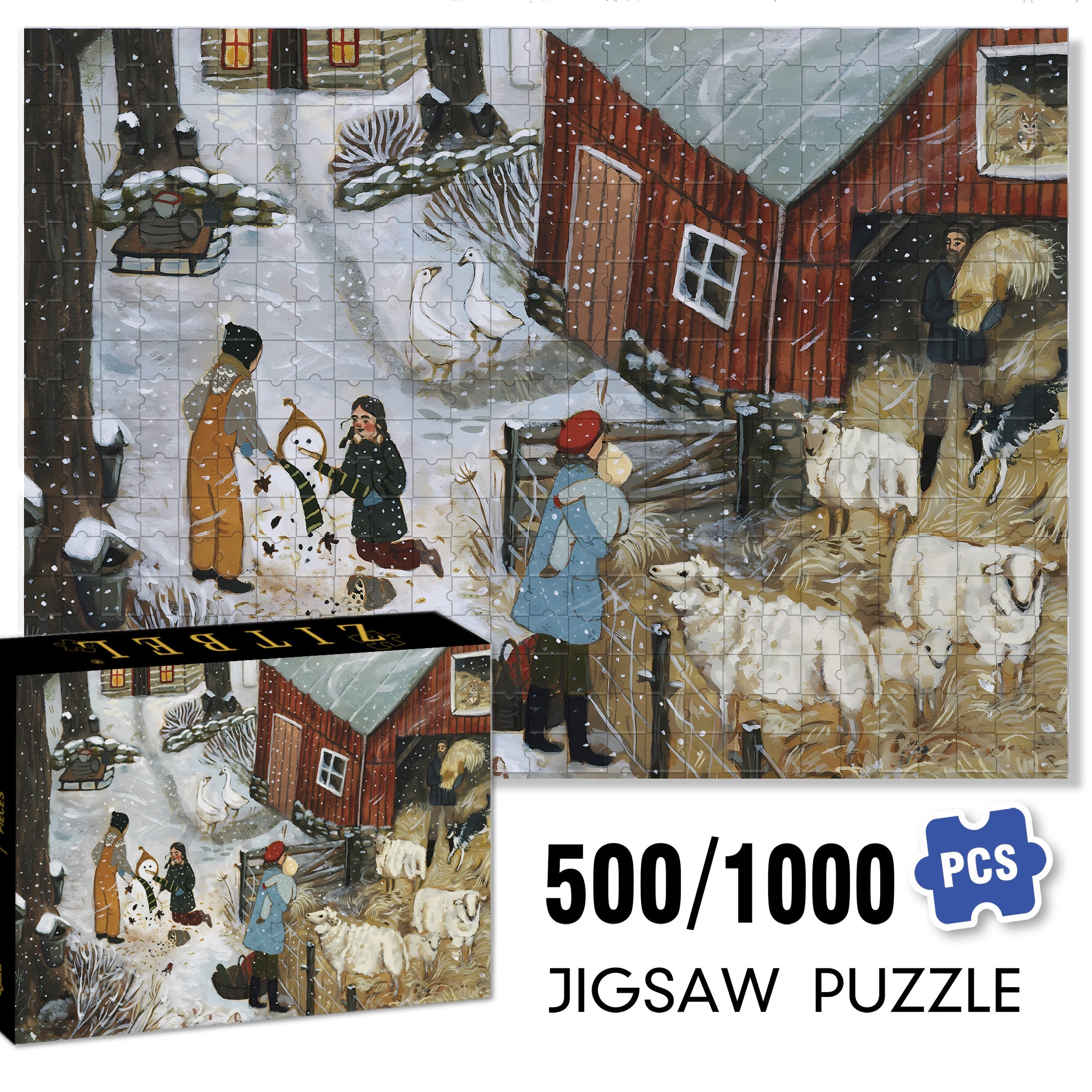 Feed The Sheep 500pcs/1000pcs Jigsaw Puzzle, Scratch-Resistant, Interactive Family Game & Brain-Boosting DIY Decor, Perfect for Halloween, Christmas & New Year Gifts, Family Puzzle Game