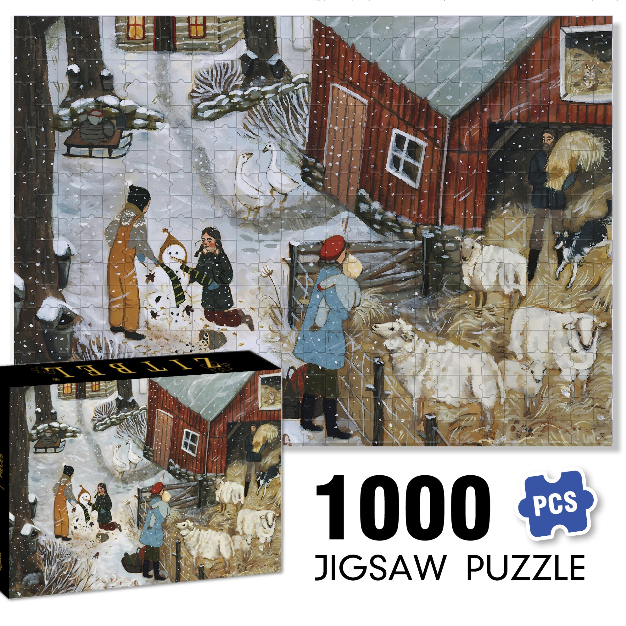 Feed The Sheep 500pcs/1000pcs Jigsaw Puzzle, Scratch-Resistant, Interactive Family Game & Brain-Boosting DIY Decor, Perfect for Halloween, Christmas & New Year Gifts, Family Puzzle Game