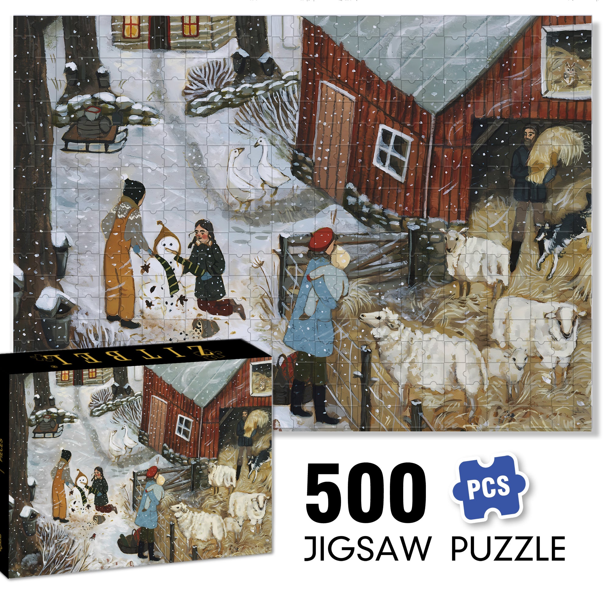 Feed The Sheep 500pcs/1000pcs Jigsaw Puzzle, Scratch-Resistant, Interactive Family Game & Brain-Boosting DIY Decor, Perfect for Halloween, Christmas & New Year Gifts, Family Puzzle Game