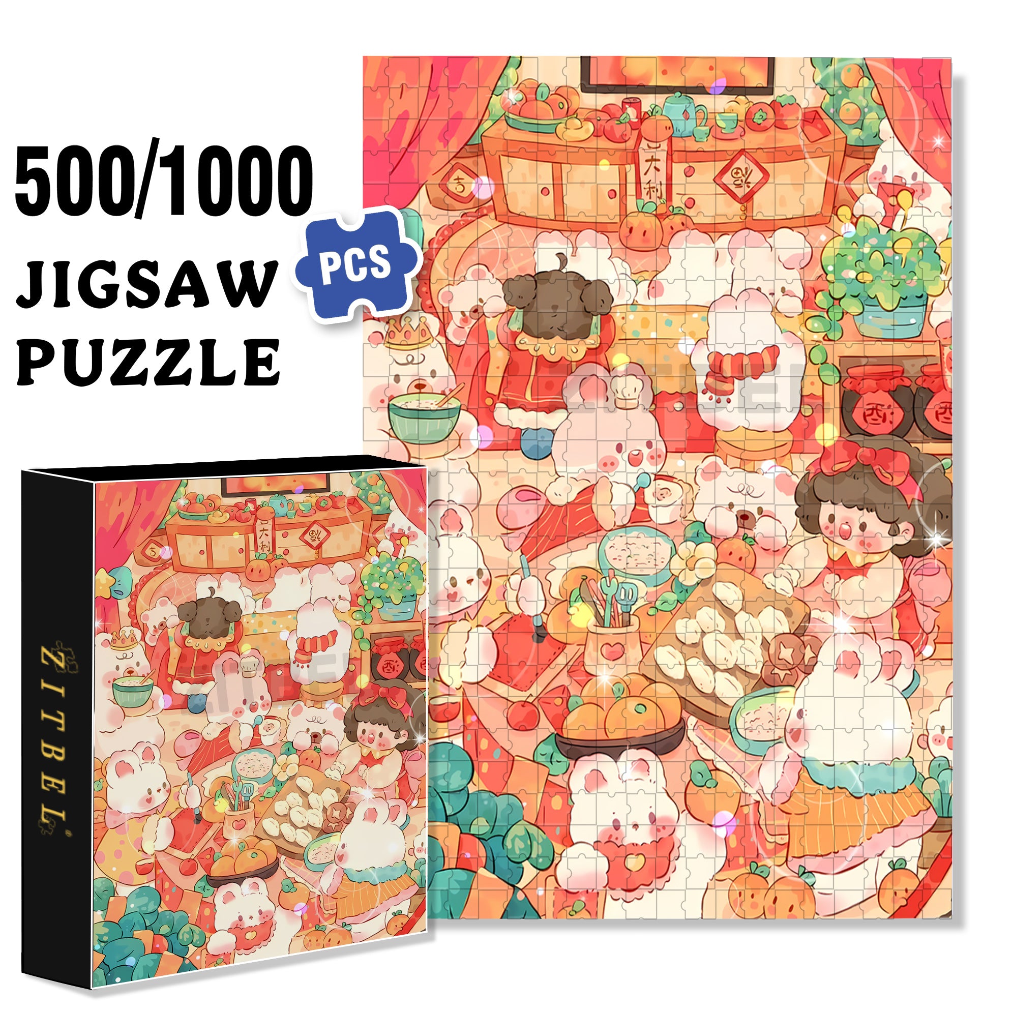 Good Luck 500pcs/1000pcs Jigsaw Puzzle, Scratch-Resistant, Interactive Family Game & Brain-Boosting DIY Decor, Perfect for Halloween, Christmas & New Year Gifts, Family Puzzle Game