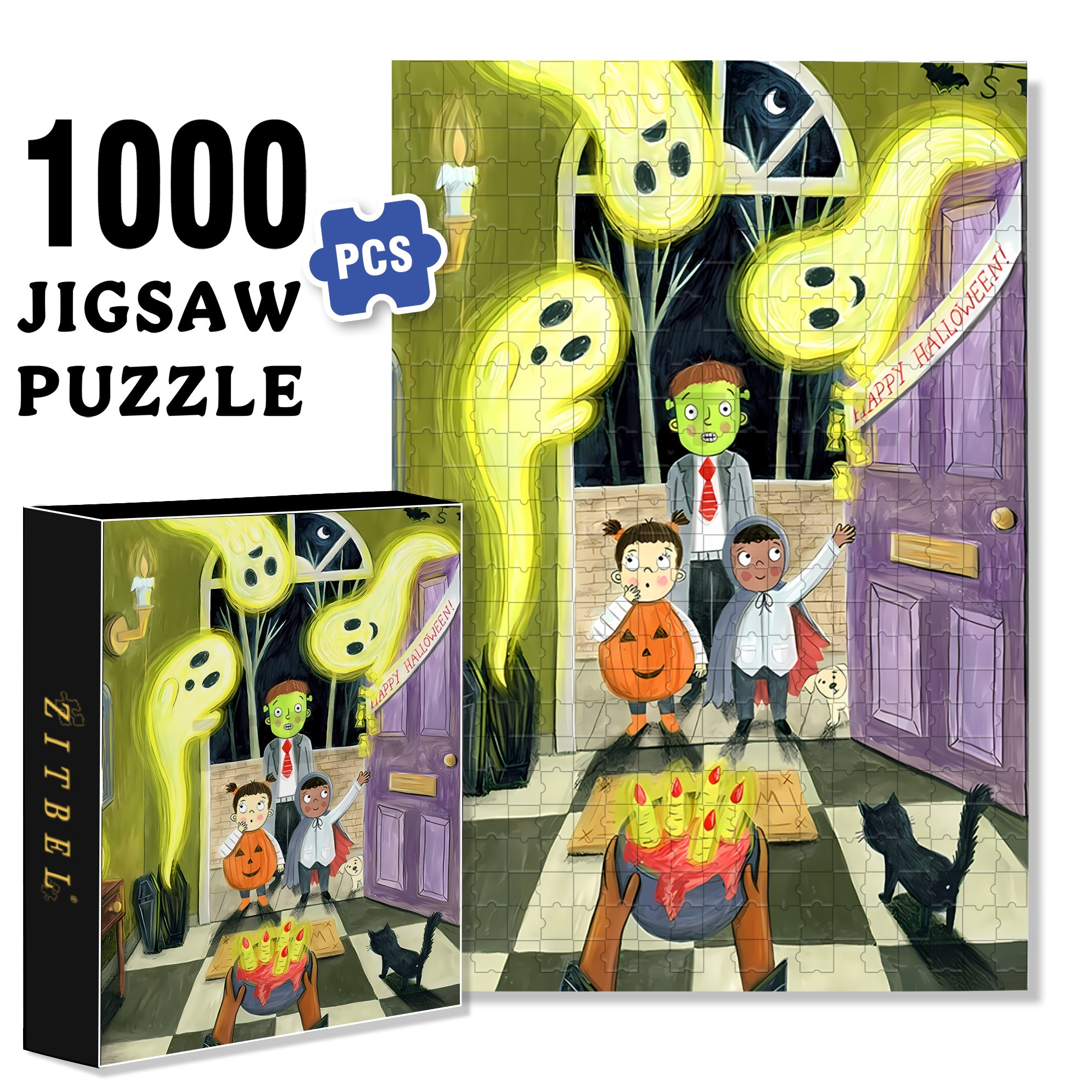 Happy Halloween 500pcs/1000pcs Jigsaw Puzzle, Scratch-Resistant, Interactive Family Game & Brain-Boosting DIY Decor, Perfect for Halloween, Christmas & New Year Gifts, Family Puzzle Game