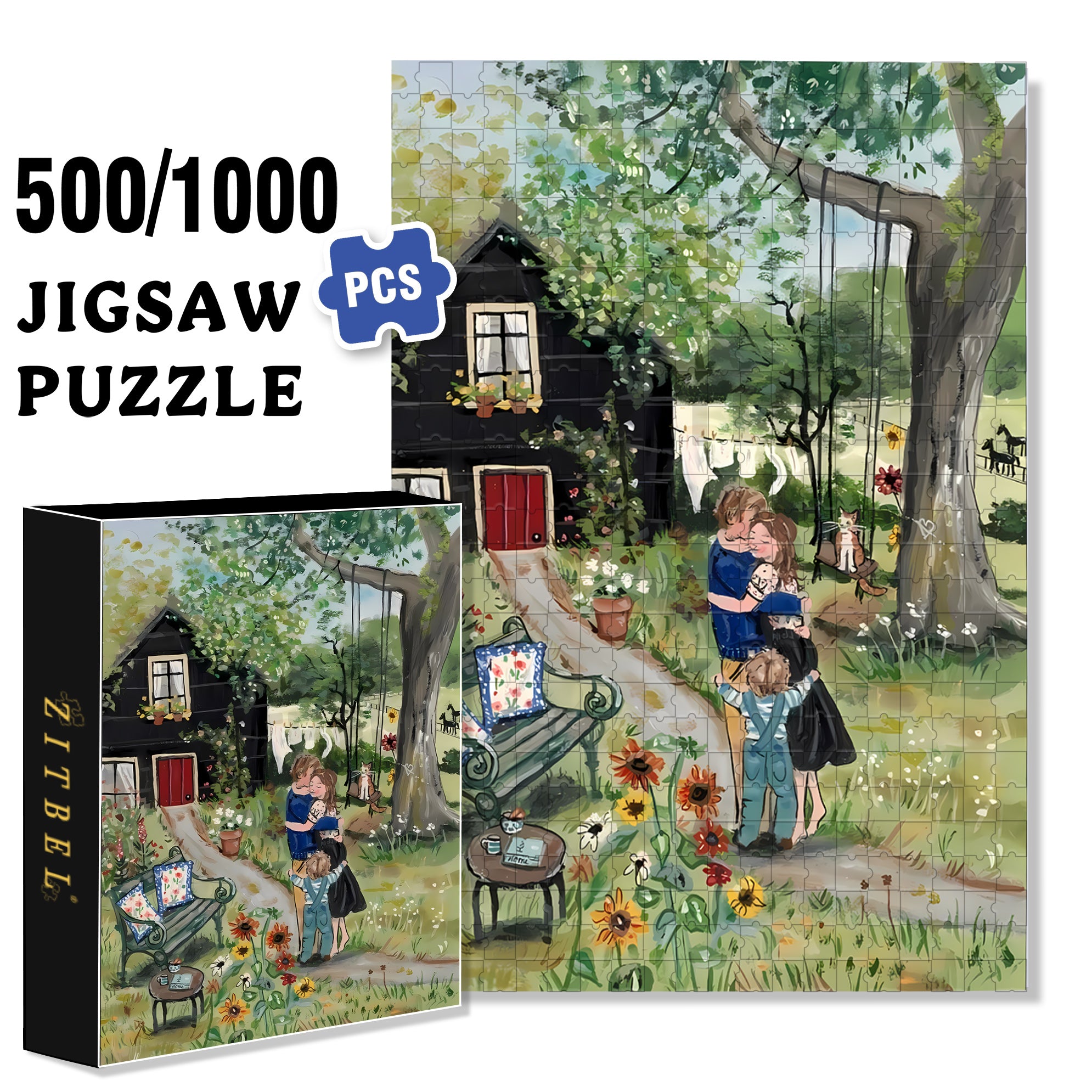 Hug 500pcs/1000pcs Jigsaw Puzzle, Scratch-Resistant, Interactive Family Game & Brain-Boosting DIY Decor, Perfect for Halloween, Christmas & New Year Gifts, Family Puzzle Game