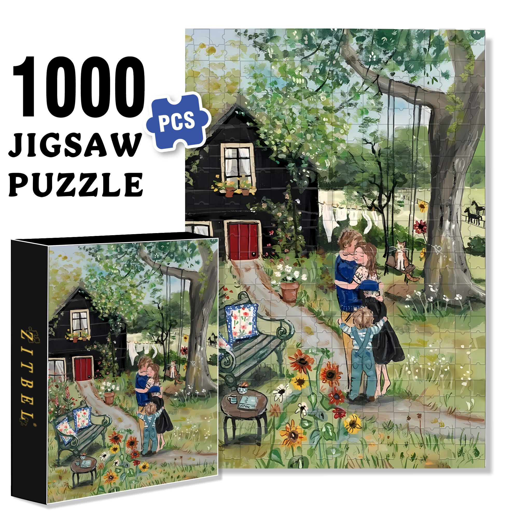 Hug 500pcs/1000pcs Jigsaw Puzzle, Scratch-Resistant, Interactive Family Game & Brain-Boosting DIY Decor, Perfect for Halloween, Christmas & New Year Gifts, Family Puzzle Game