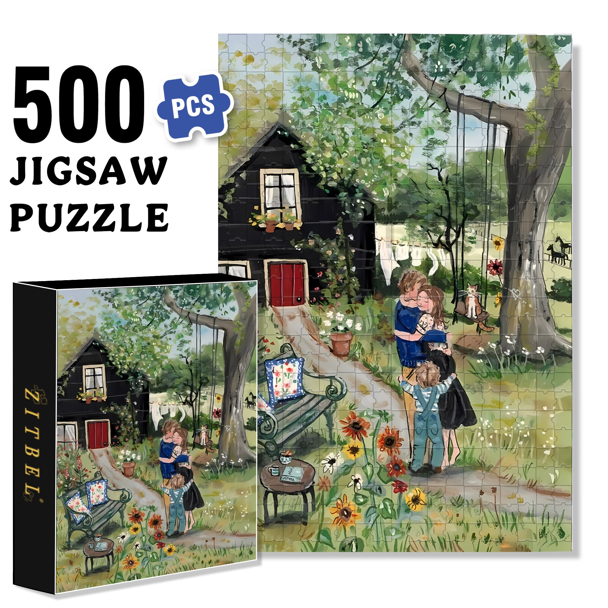Hug 500pcs/1000pcs Jigsaw Puzzle, Scratch-Resistant, Interactive Family Game & Brain-Boosting DIY Decor, Perfect for Halloween, Christmas & New Year Gifts, Family Puzzle Game