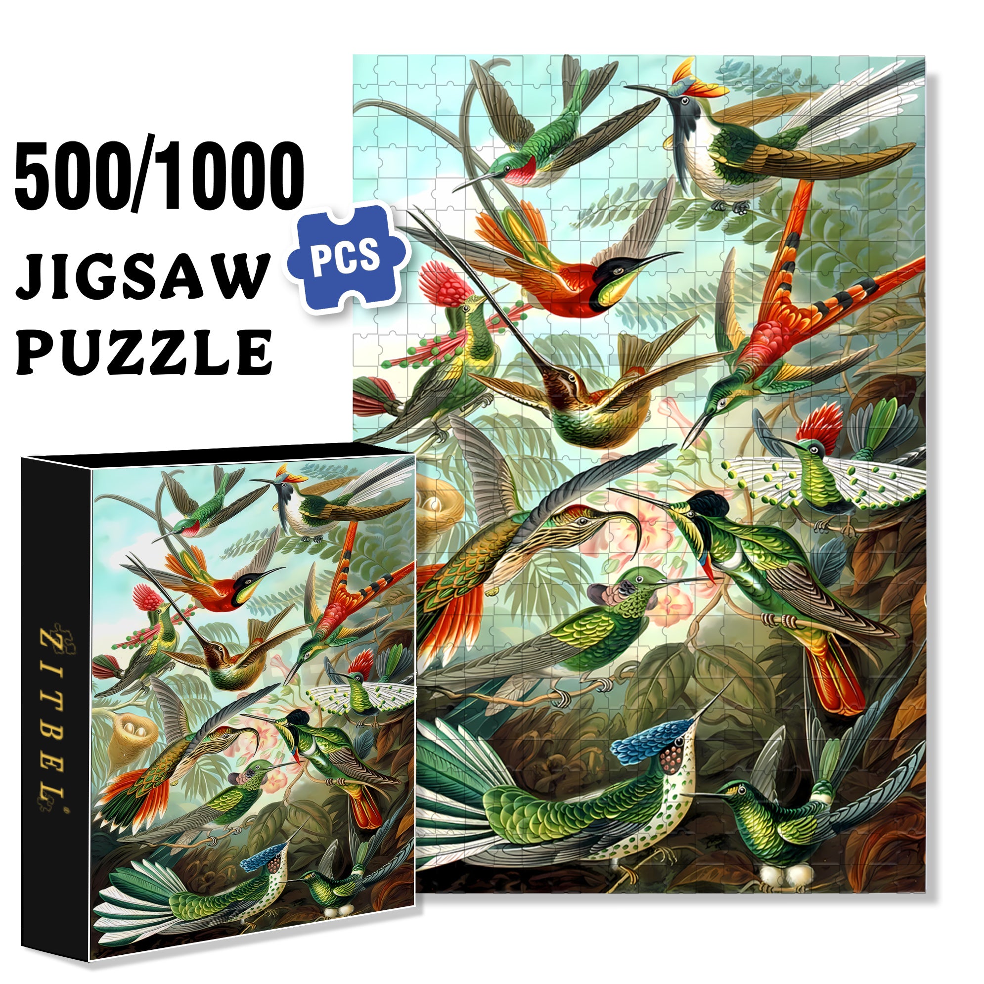 Hummingbird 500pcs/1000pcs Jigsaw Puzzle, Scratch-Resistant, Interactive Family Game & Brain-Boosting DIY Decor, Perfect for Halloween, Christmas & New Year Gifts, Family Puzzle Game