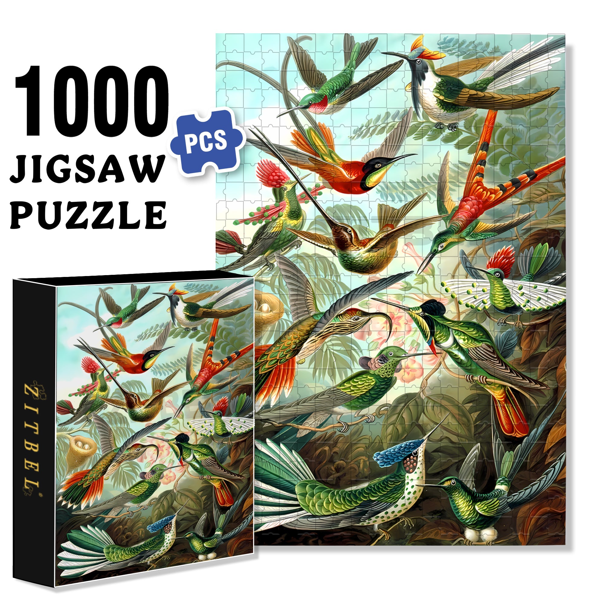 Hummingbird 500pcs/1000pcs Jigsaw Puzzle, Scratch-Resistant, Interactive Family Game & Brain-Boosting DIY Decor, Perfect for Halloween, Christmas & New Year Gifts, Family Puzzle Game
