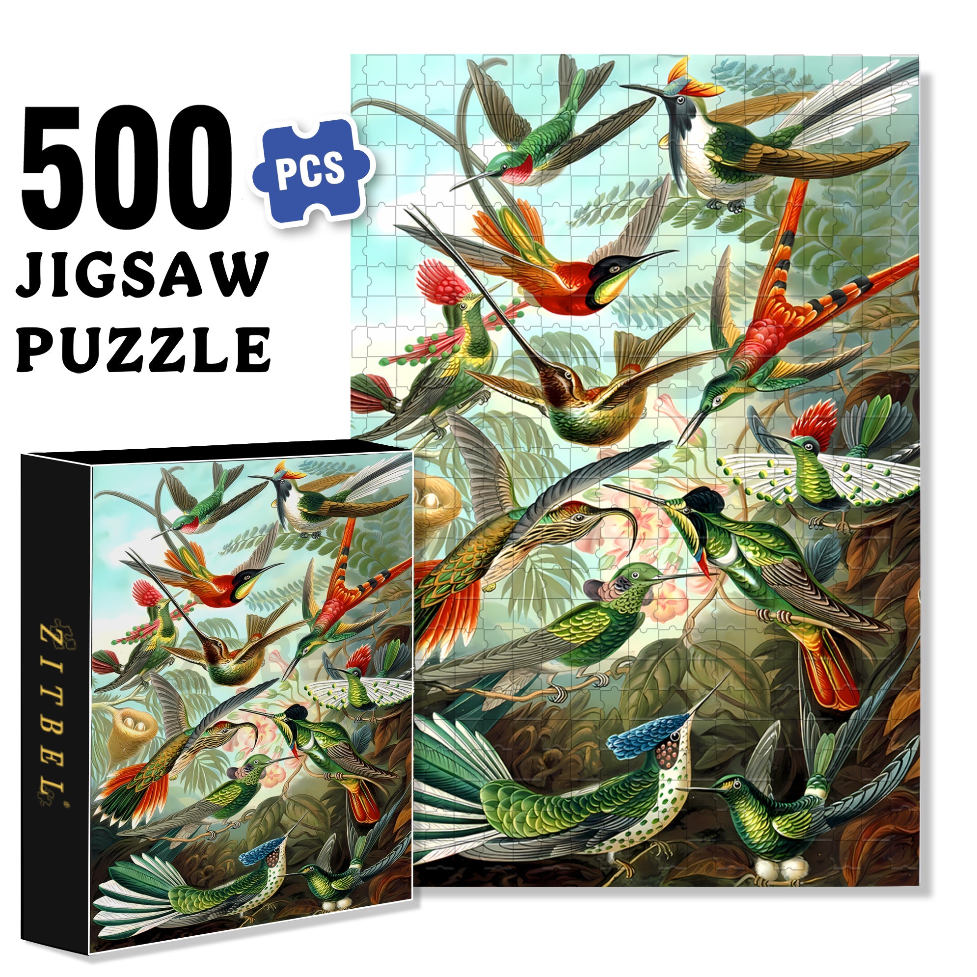 Hummingbird 500pcs/1000pcs Jigsaw Puzzle, Scratch-Resistant, Interactive Family Game & Brain-Boosting DIY Decor, Perfect for Halloween, Christmas & New Year Gifts, Family Puzzle Game