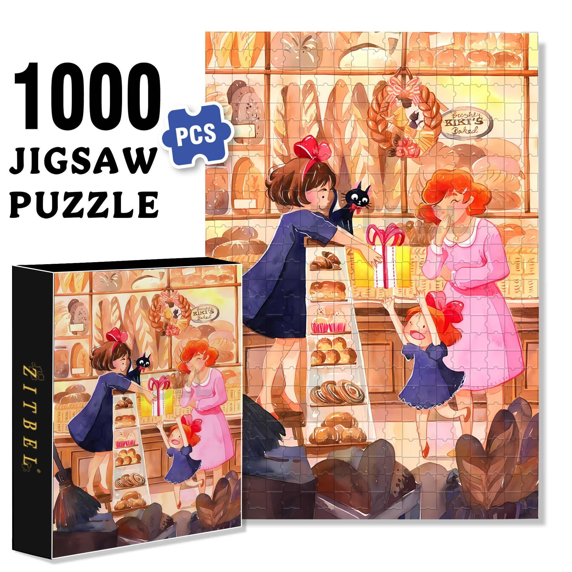 Kiki's Bakery 500pcs/1000pcs Jigsaw Puzzle, Scratch-Resistant, Interactive Family Game & Brain-Boosting DIY Decor, Perfect for Halloween, Christmas & New Year Gifts, Family Puzzle Game
