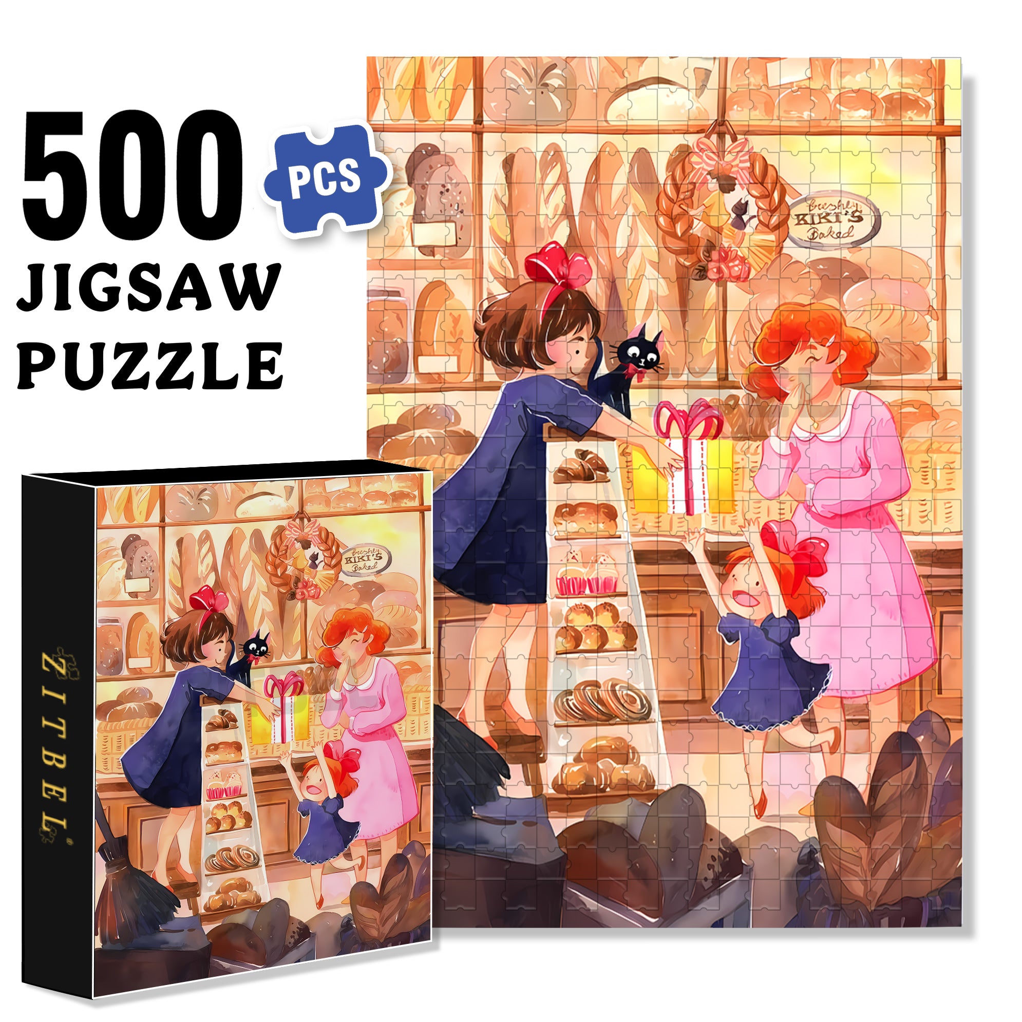 Kiki's Bakery 500pcs/1000pcs Jigsaw Puzzle, Scratch-Resistant, Interactive Family Game & Brain-Boosting DIY Decor, Perfect for Halloween, Christmas & New Year Gifts, Family Puzzle Game