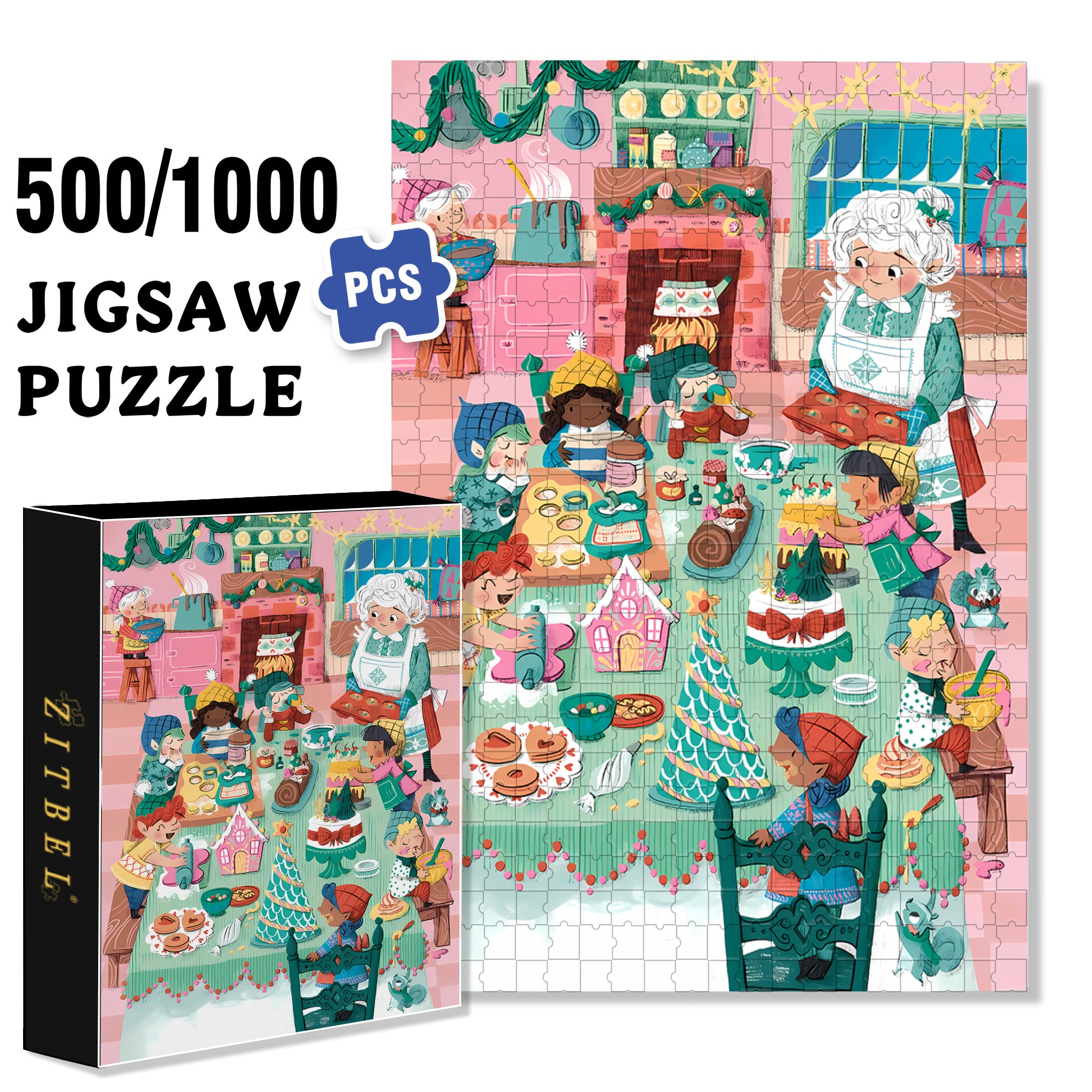 Lanci's Kitchen 500pcs/1000pcs Jigsaw Puzzle, Scratch-Resistant, Interactive Family Game & Brain-Boosting DIY Decor, Perfect for Halloween, Christmas & New Year Gifts, Family Puzzle Game