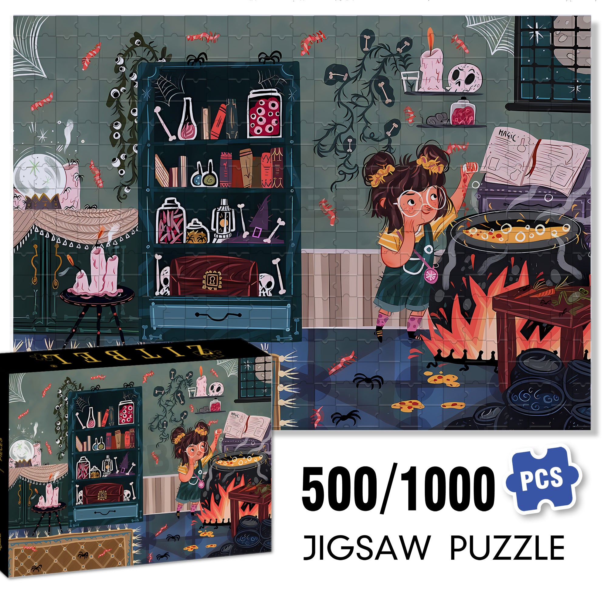 Magic Academy 500pcs/1000pcs Jigsaw Puzzle, Scratch-Resistant, Interactive Family Game & Brain-Boosting DIY Decor, Perfect for Halloween, Christmas & New Year Gifts, Family Puzzle Game