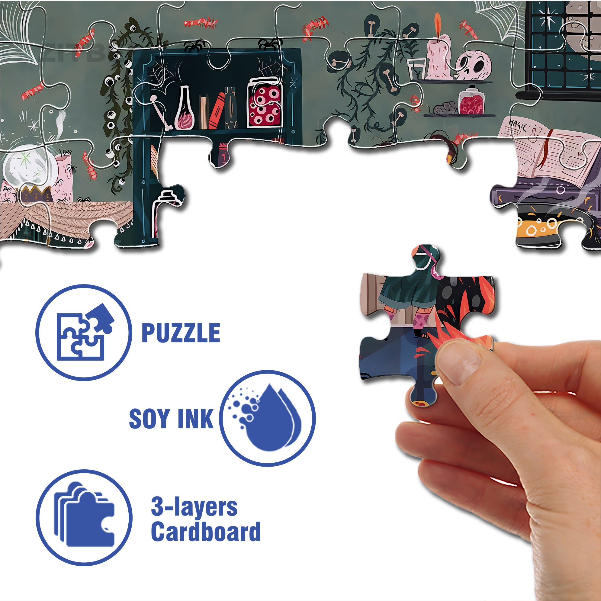 Magic Academy 500pcs/1000pcs Jigsaw Puzzle, Scratch-Resistant, Interactive Family Game & Brain-Boosting DIY Decor, Perfect for Halloween, Christmas & New Year Gifts, Family Puzzle Game